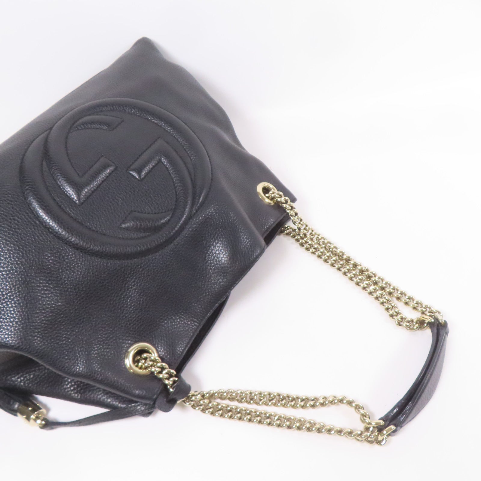 GUCCI GG GHW Soho Pebbled Chain Shoulder Bag 308982 Calfskin Leather Black