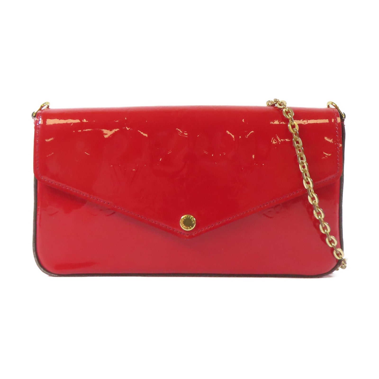 LOUIS VUITTON Vernis Pochette Felicie金扣鏈帶肩背袋紅色