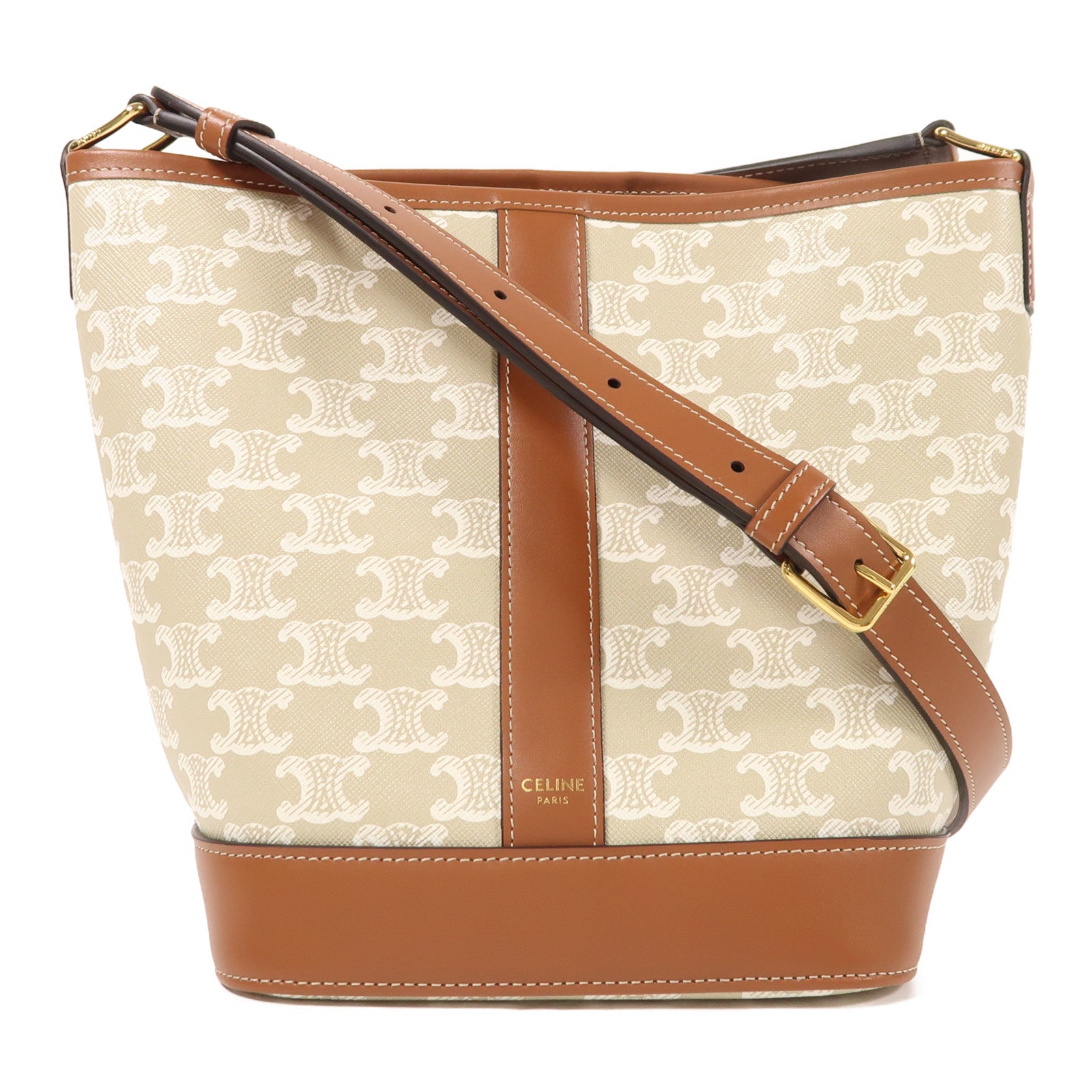 CELINE 塗層帆布Triomphe Bucket金扣肩背袋