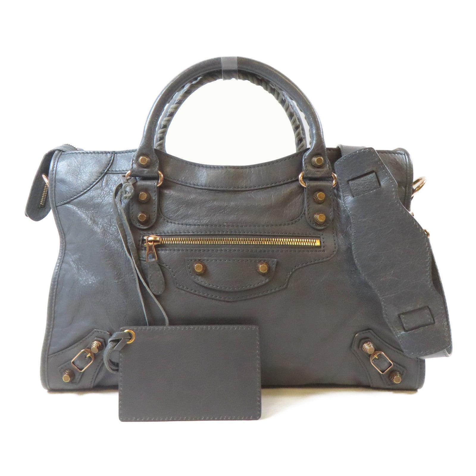 BALENCIAGA 牛皮皮革Giant City Medium金扣手挽肩背兩用袋灰色