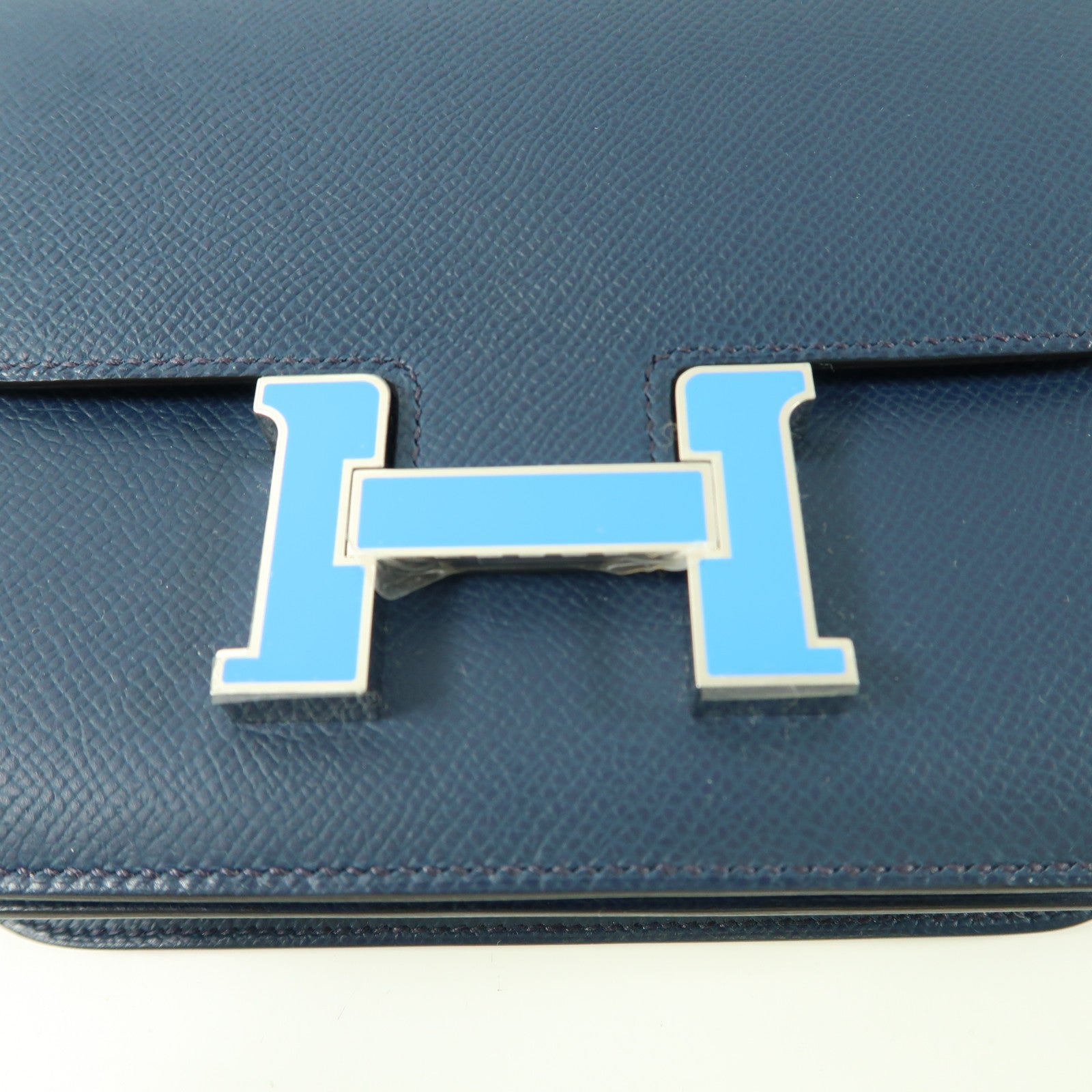 HERMES Epsom皮革Mini Constance銀扣肩背袋Bleu de Prusse/深藍色