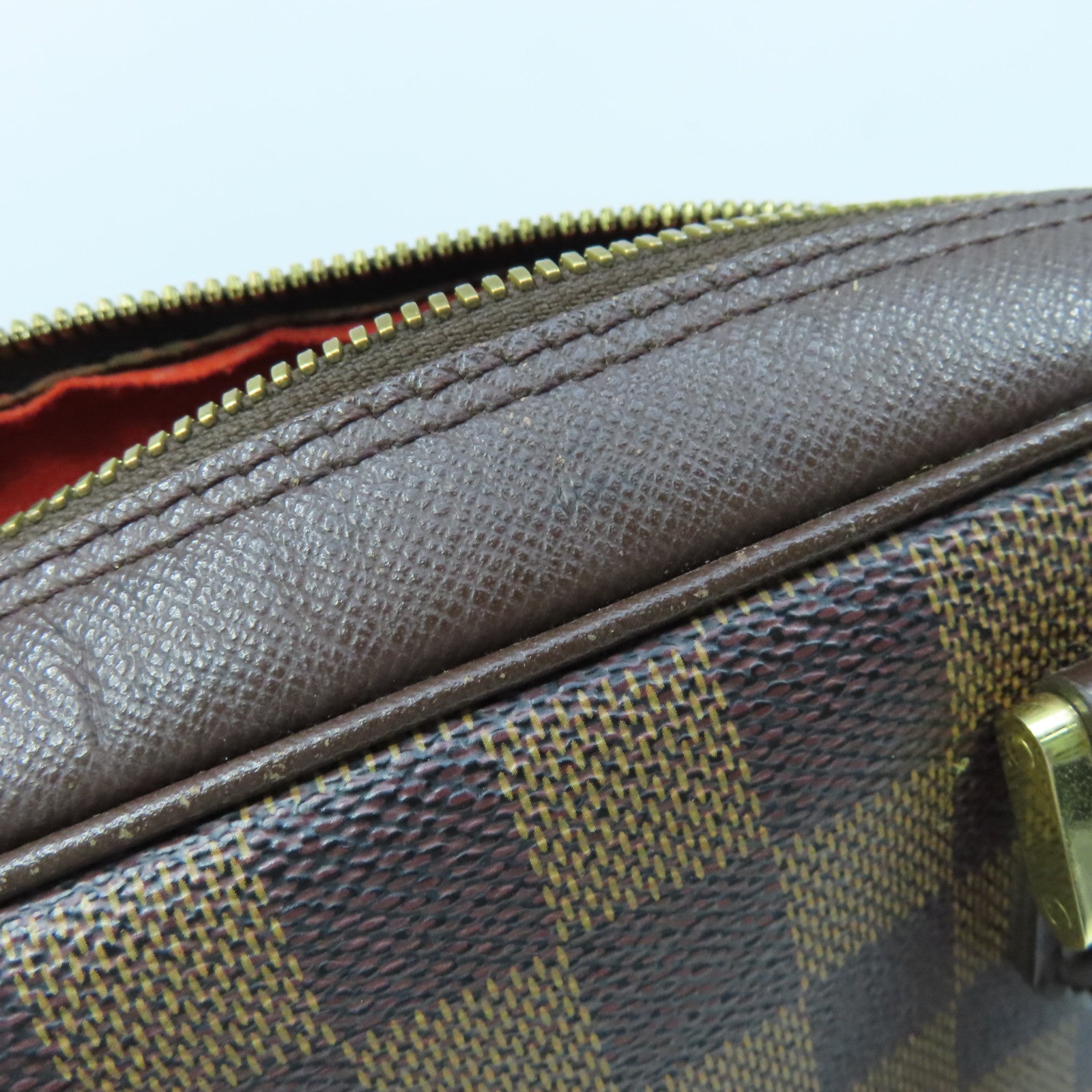 LOUIS VUITTON Damier Brera gold buckle handle bag brown