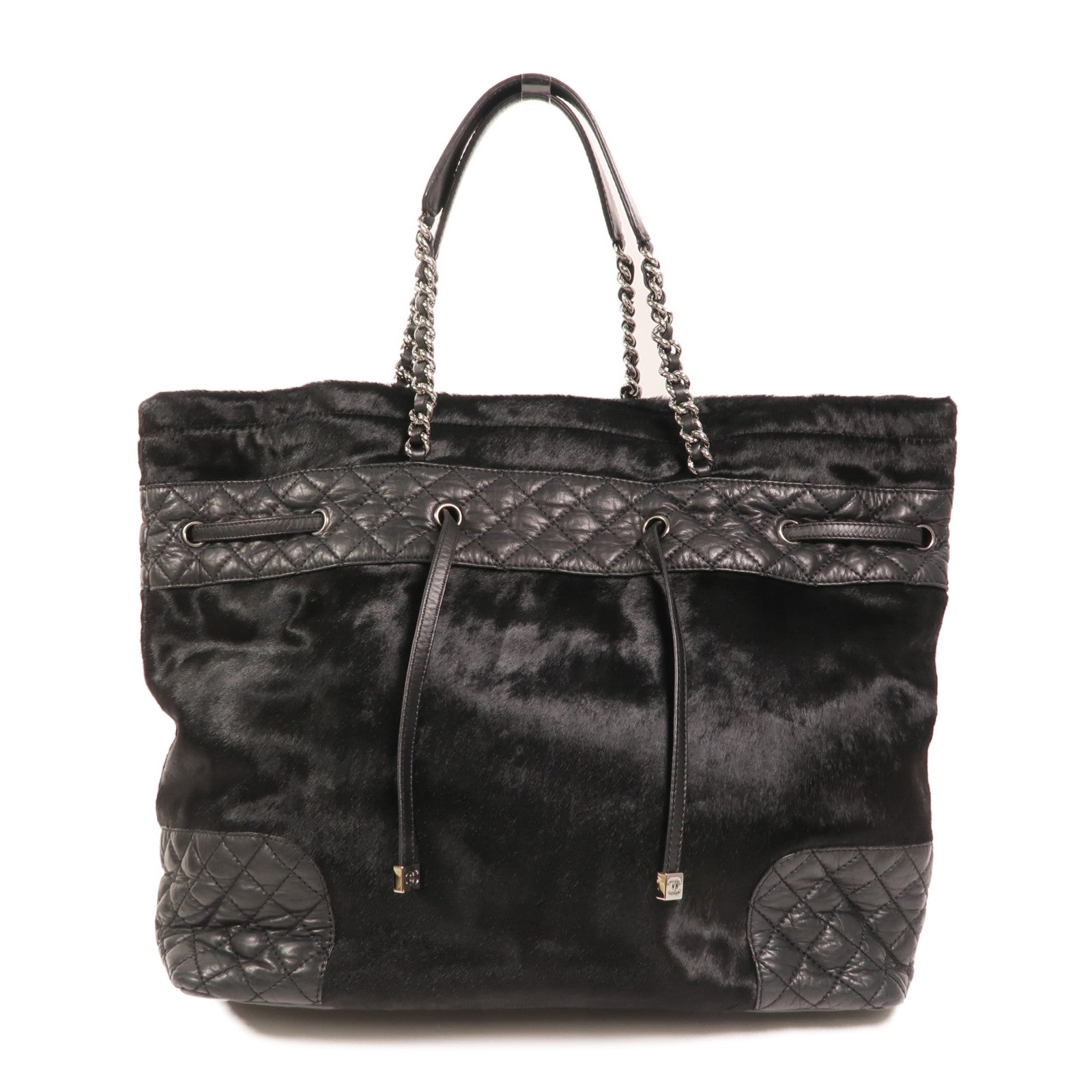 CHANEL 馬毛/牛皮皮革Totebag銀扣鏈帶手挽袋
