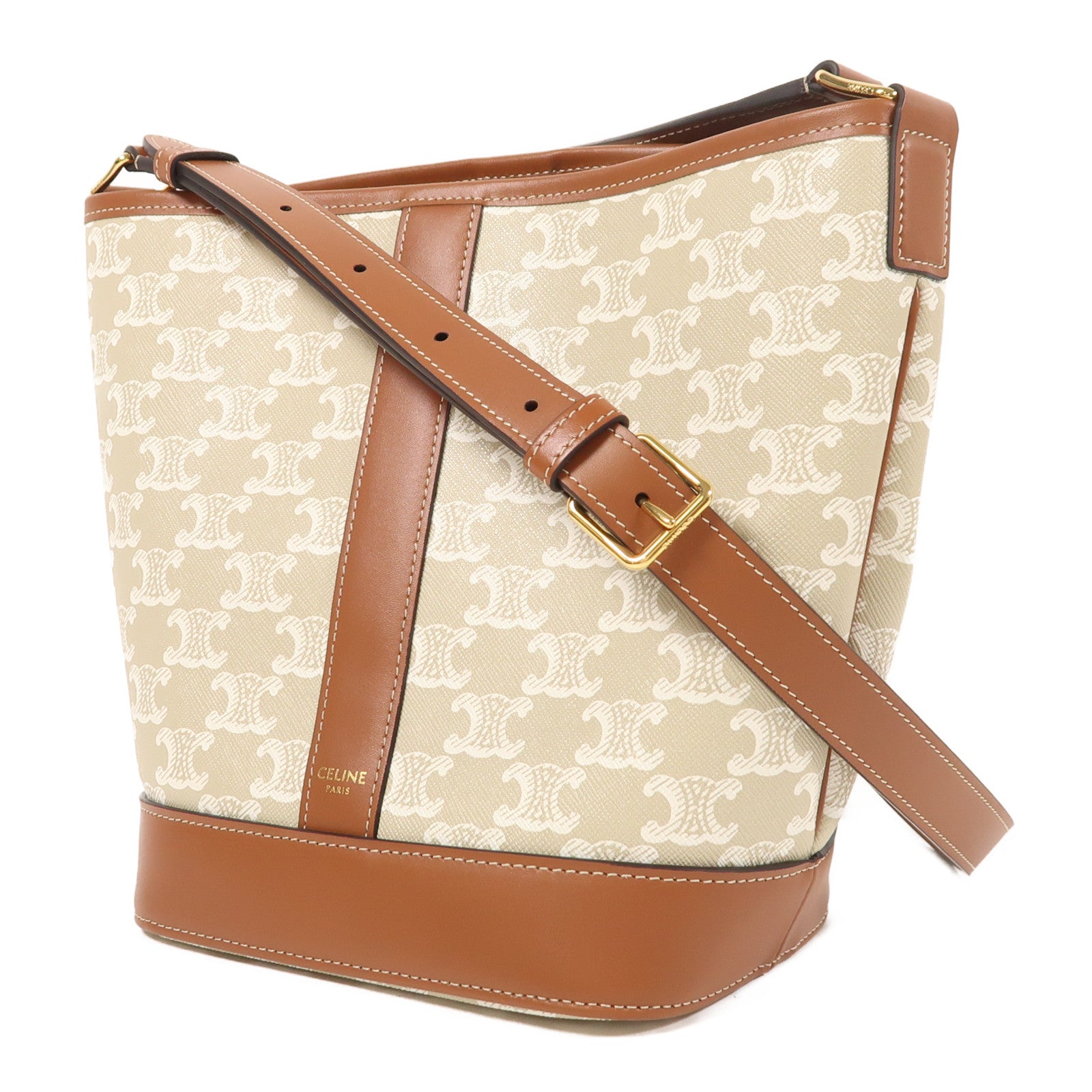 CELINE 塗層帆布Triomphe Bucket金扣肩背袋