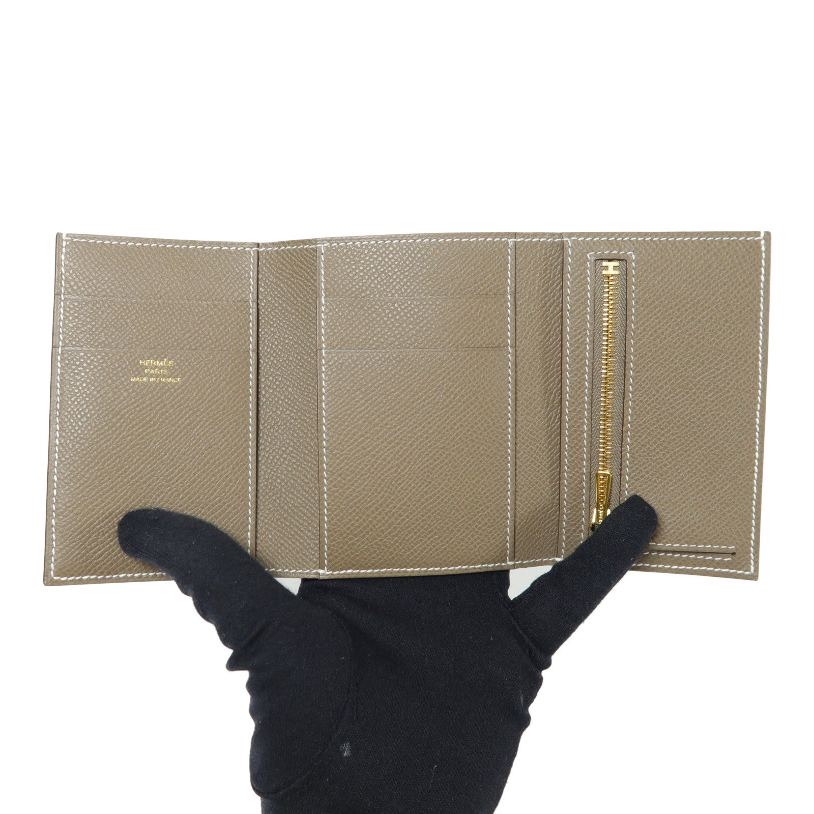 HERMES Epsom皮革Bearn Wallet金扣錢包Etoupe
