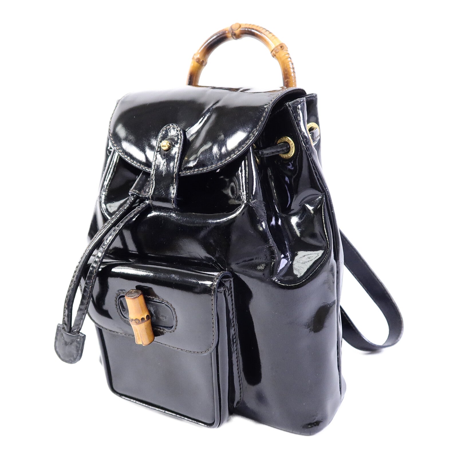 GUCCI 漆皮皮革Mini Bamboo Backpack背包