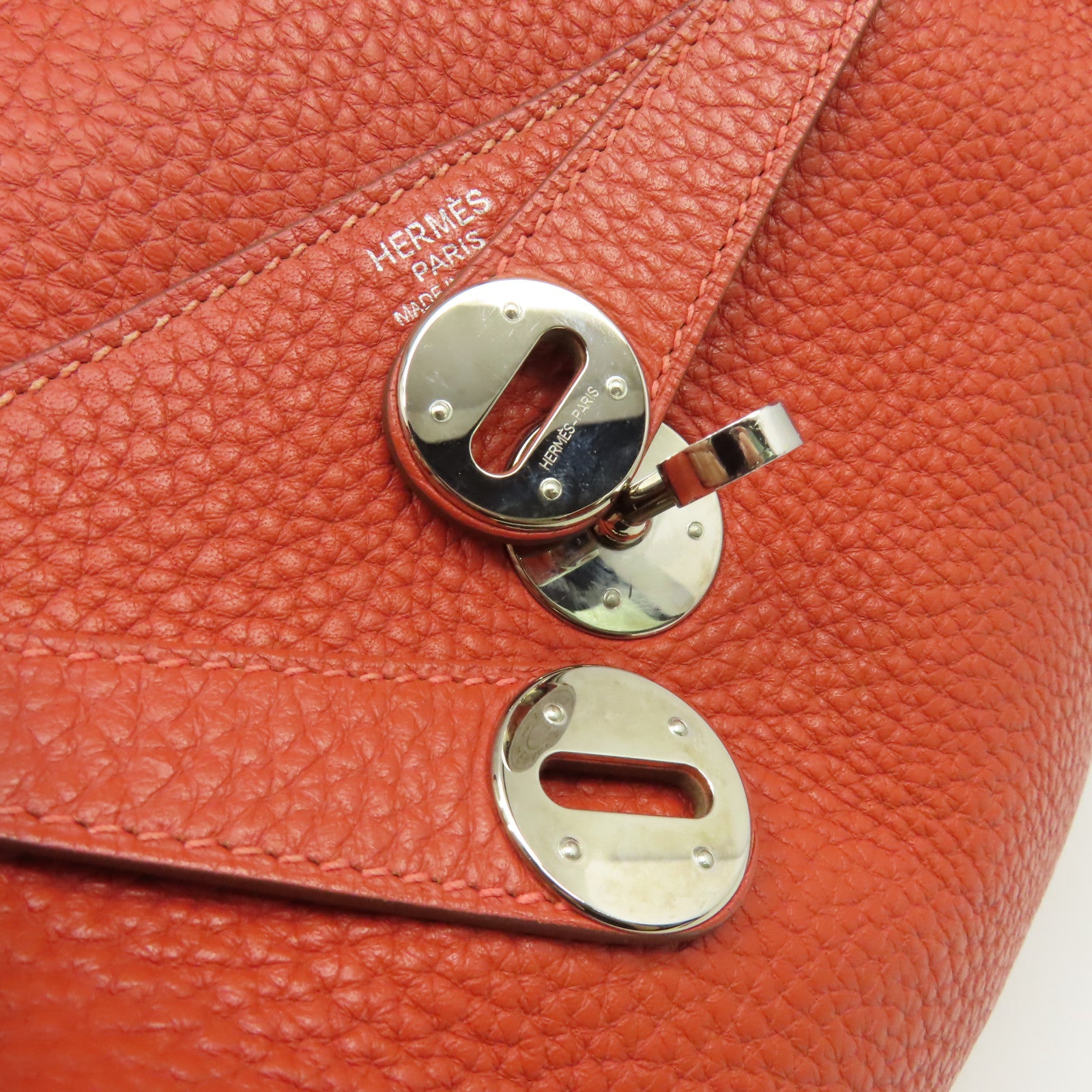 HERMES **【激減優惠】Clemence皮革Lindy 30 Shoulder Bag銀扣肩背袋Sanguine三文魚色/Rose Jaipur糖果紅色
