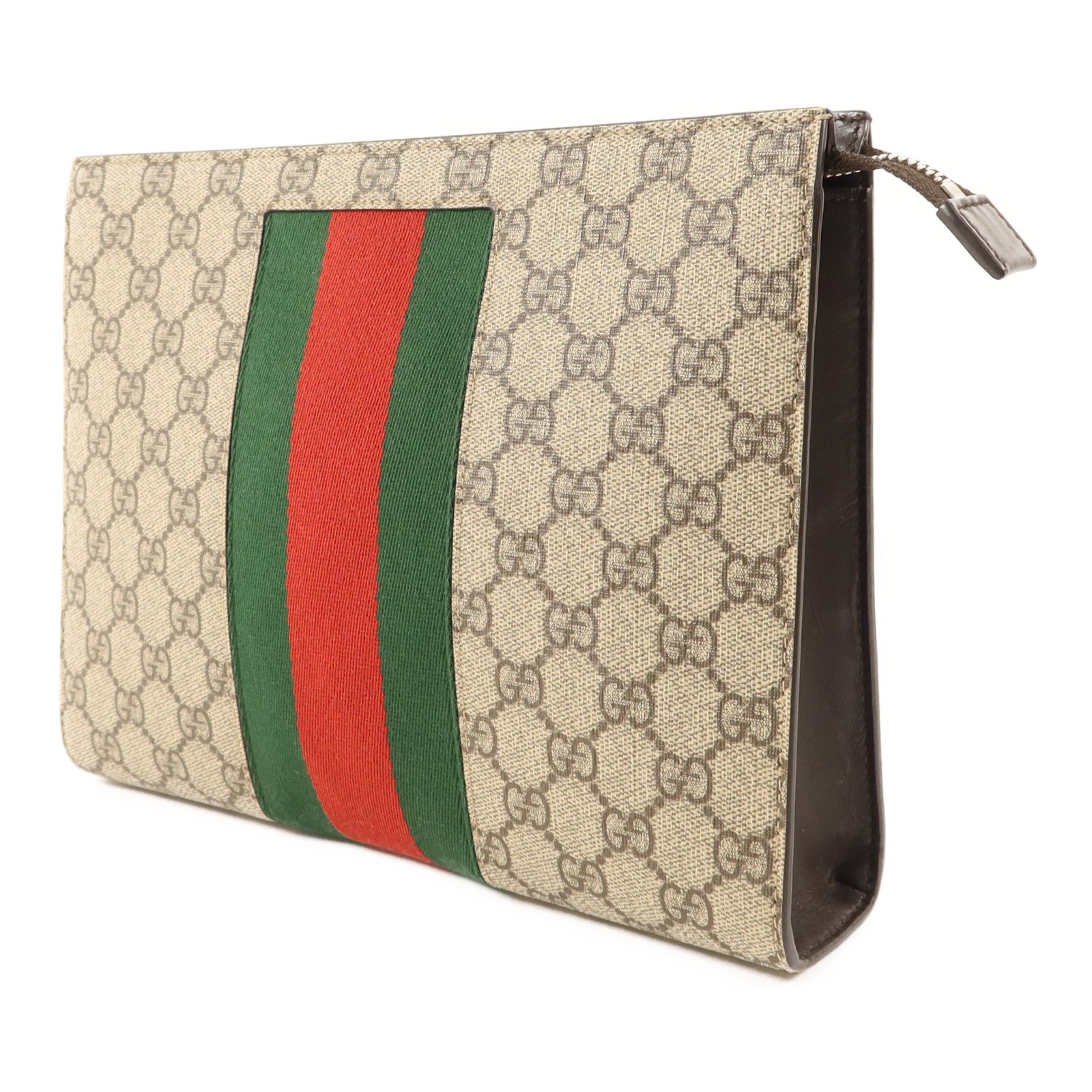 GUCCI 塗層帆布GG Supreme Clutch銀扣手拿包