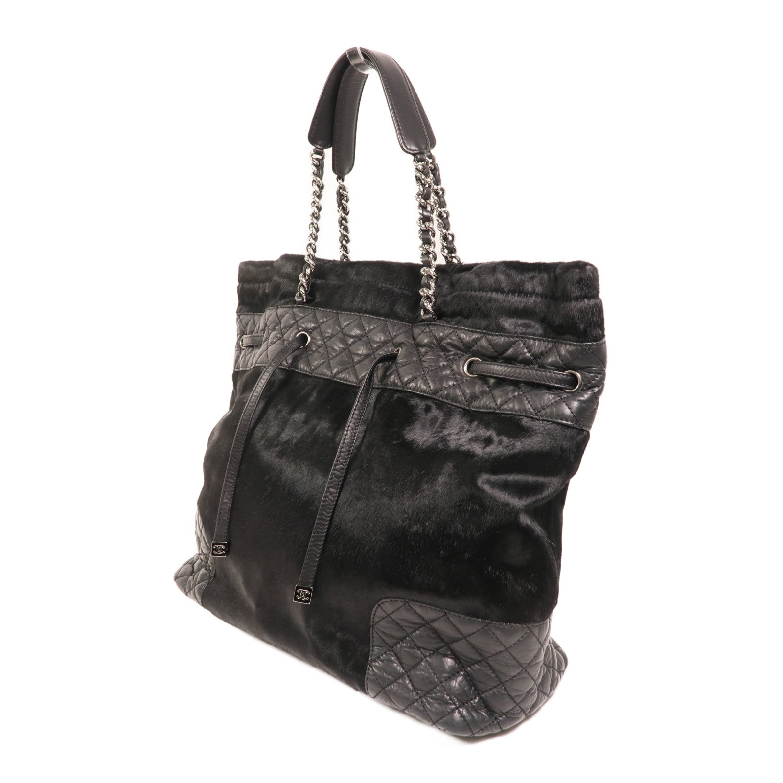 CHANEL 馬毛/牛皮皮革Totebag銀扣鏈帶手挽袋