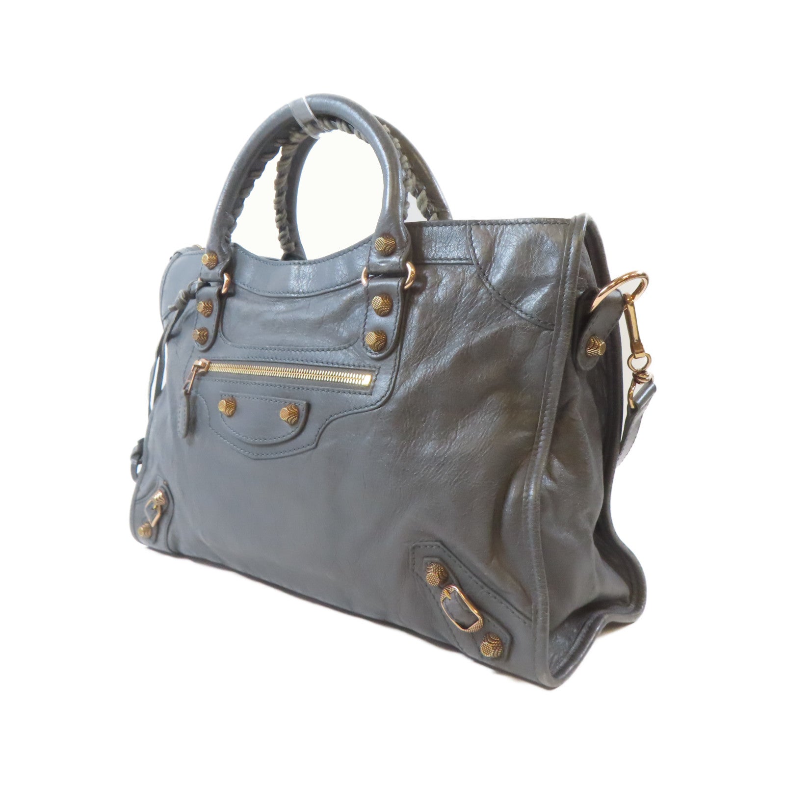 BALENCIAGA 牛皮皮革Giant City Medium金扣手挽肩背兩用袋灰色