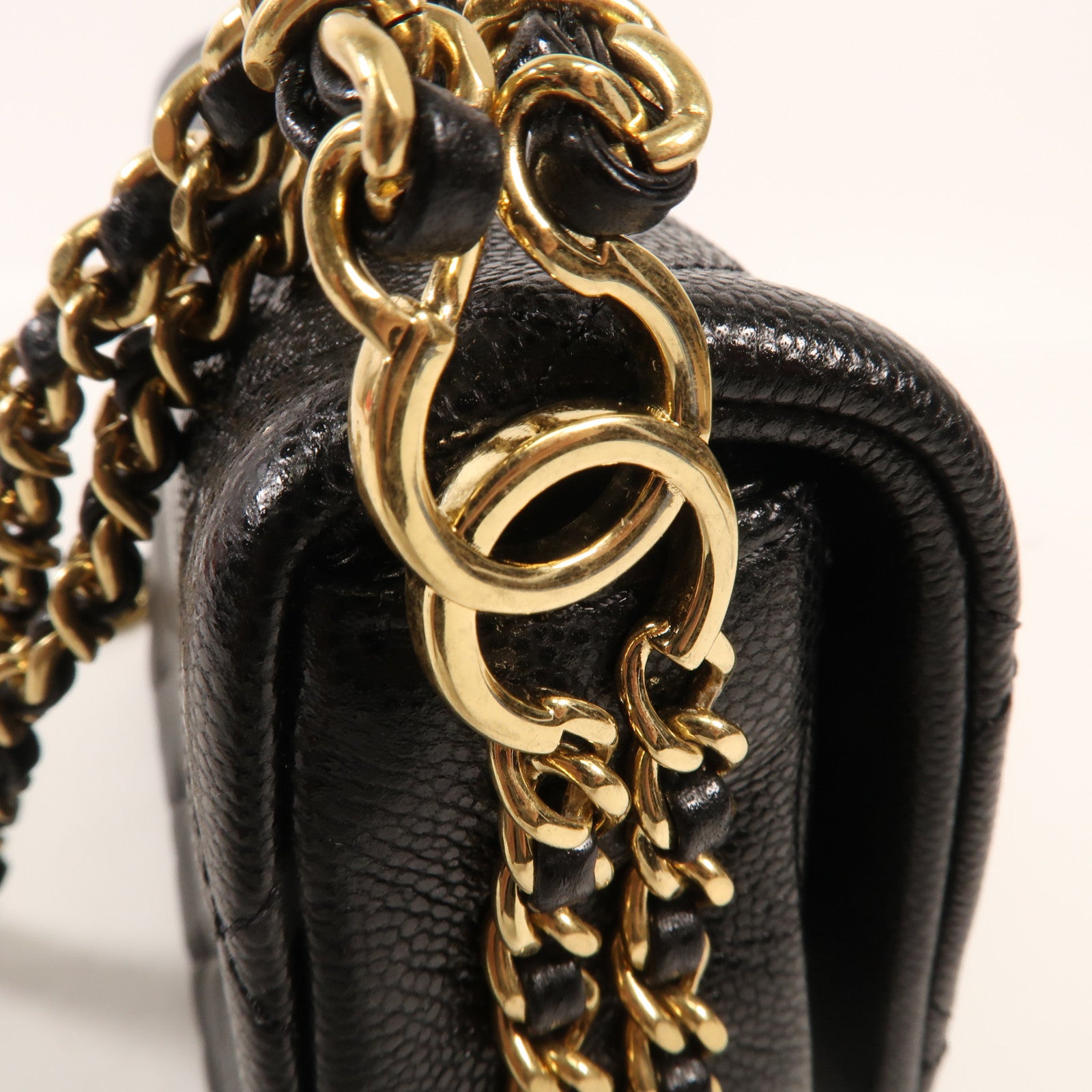 CHANEL 牛皮皮革Mini Flap Bag金扣鏈帶肩背袋