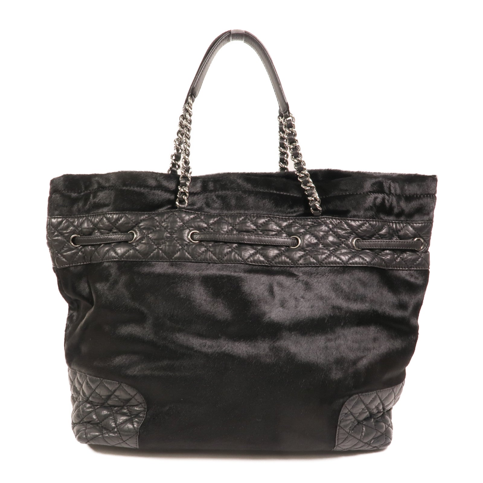 CHANEL 馬毛/牛皮皮革Totebag銀扣鏈帶手挽袋