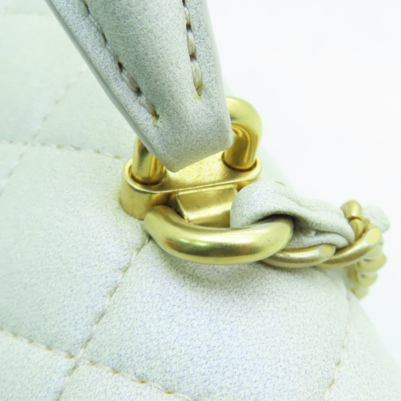 CHANEL 菱格羊皮皮革Chain Shoulder Bag金扣鏈帶手挽肩背兩用袋白色