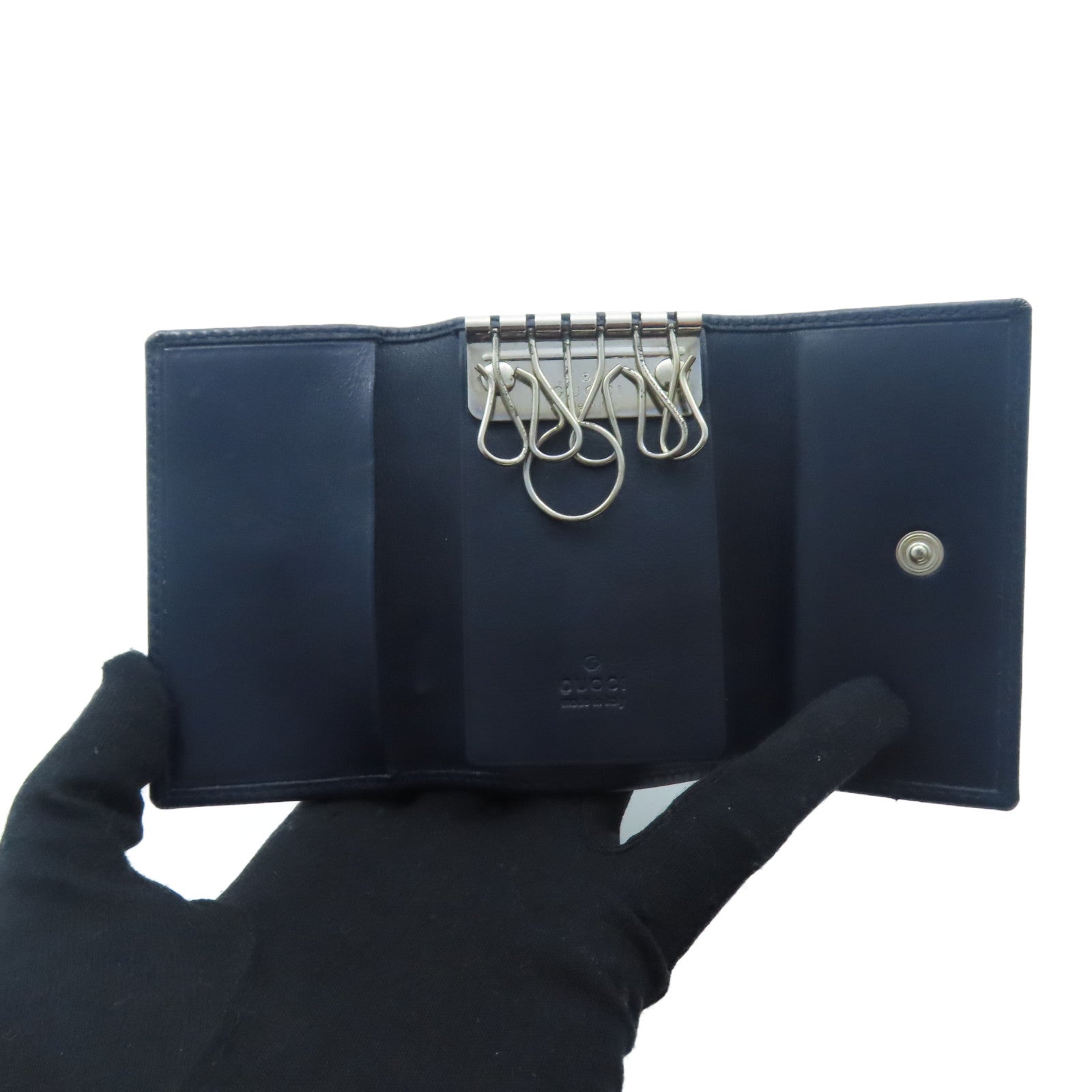GUCCI 帆布Key Holder銀扣鎖匙包藍色