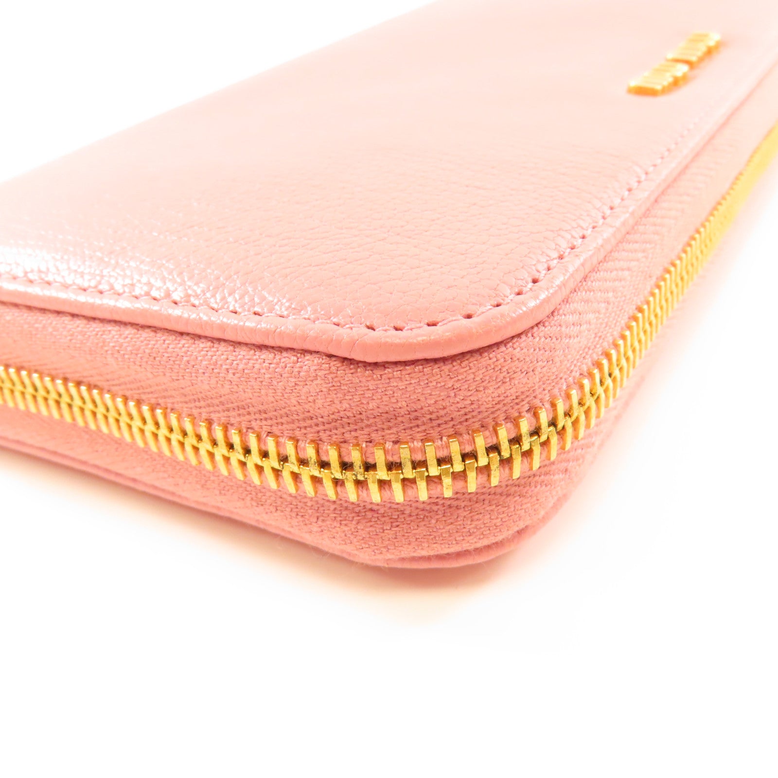 Miu Miu 牛皮皮革Long Wallet金扣長錢包粉紅色