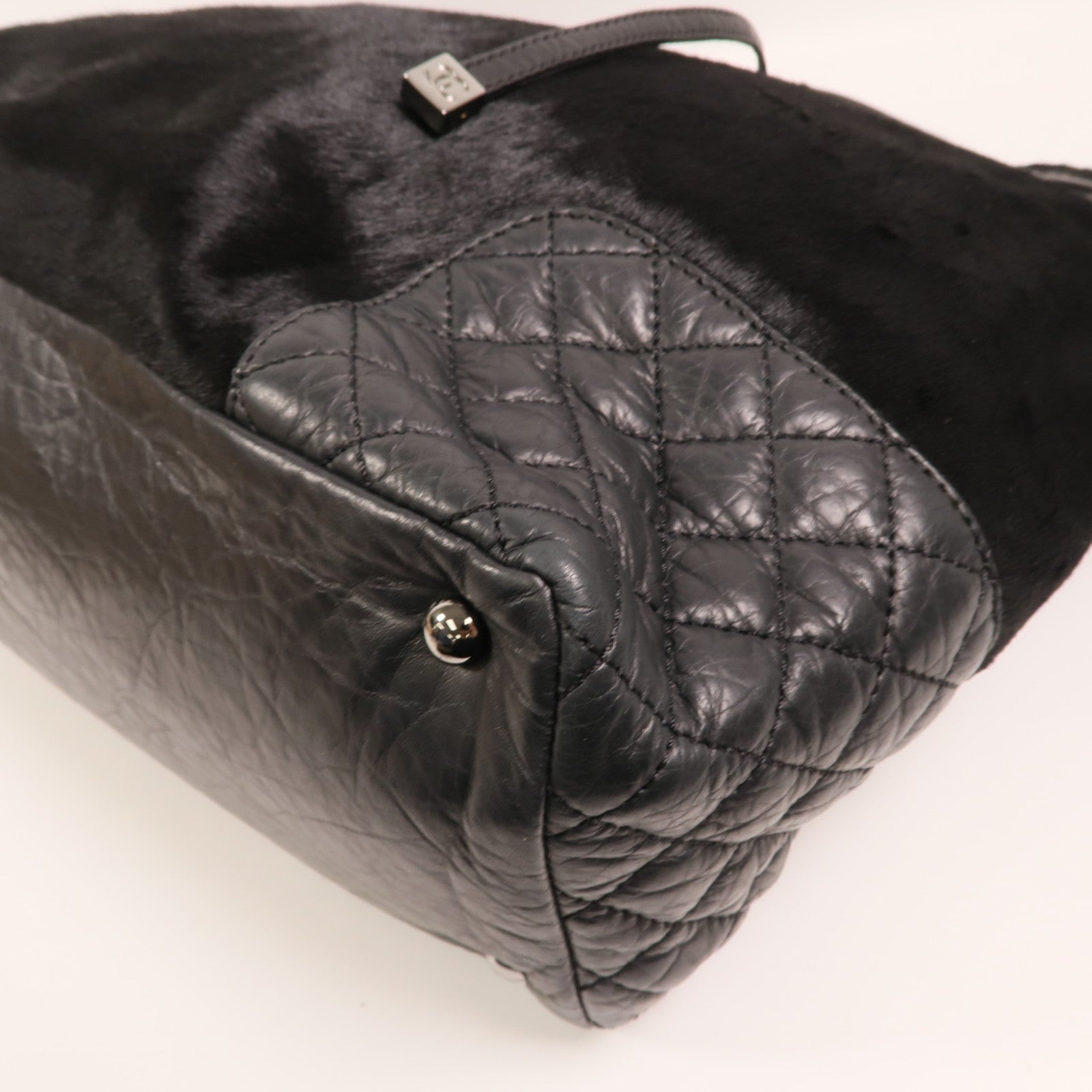 CHANEL 馬毛/牛皮皮革Totebag銀扣鏈帶手挽袋