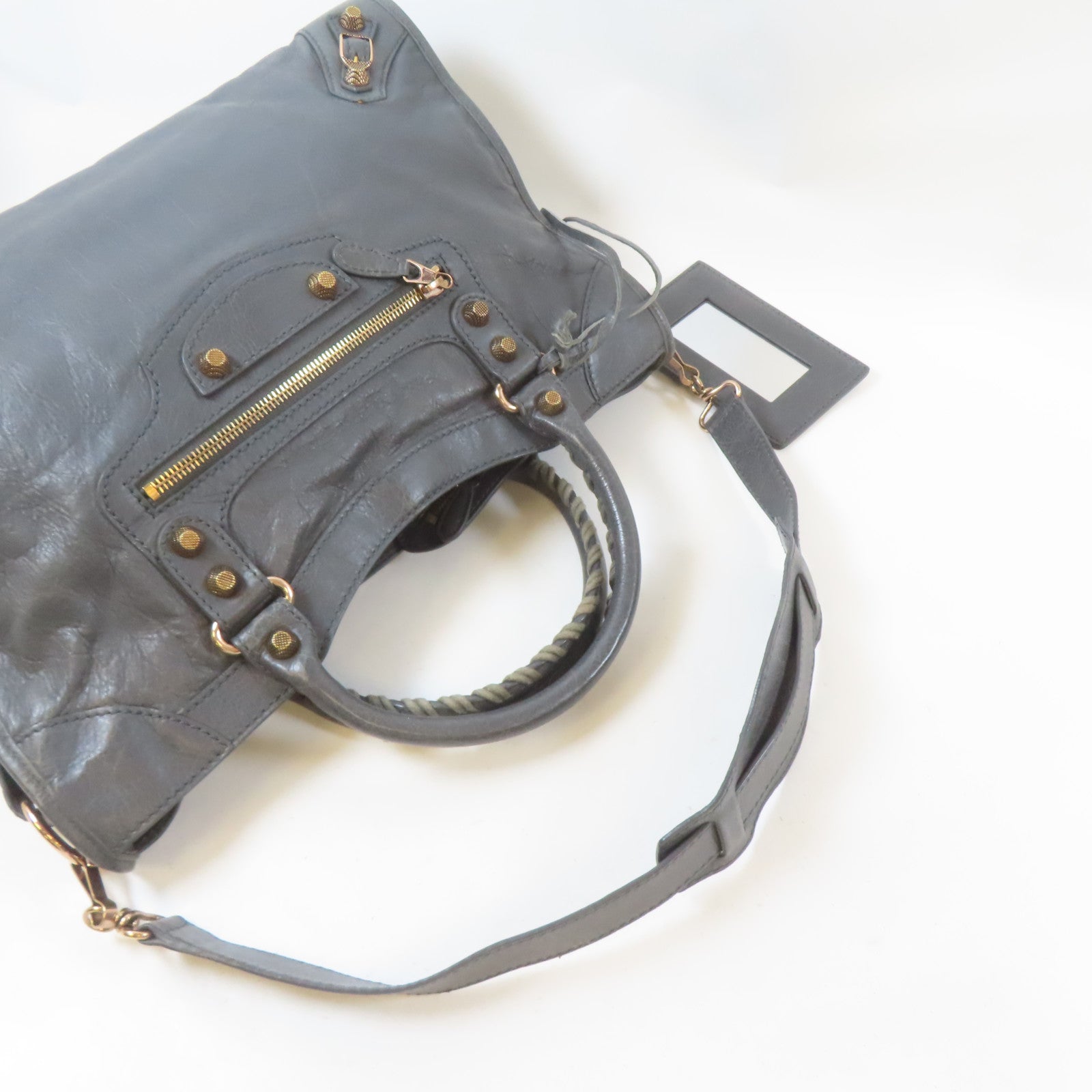 BALENCIAGA 牛皮皮革Giant City Medium金扣手挽肩背兩用袋灰色