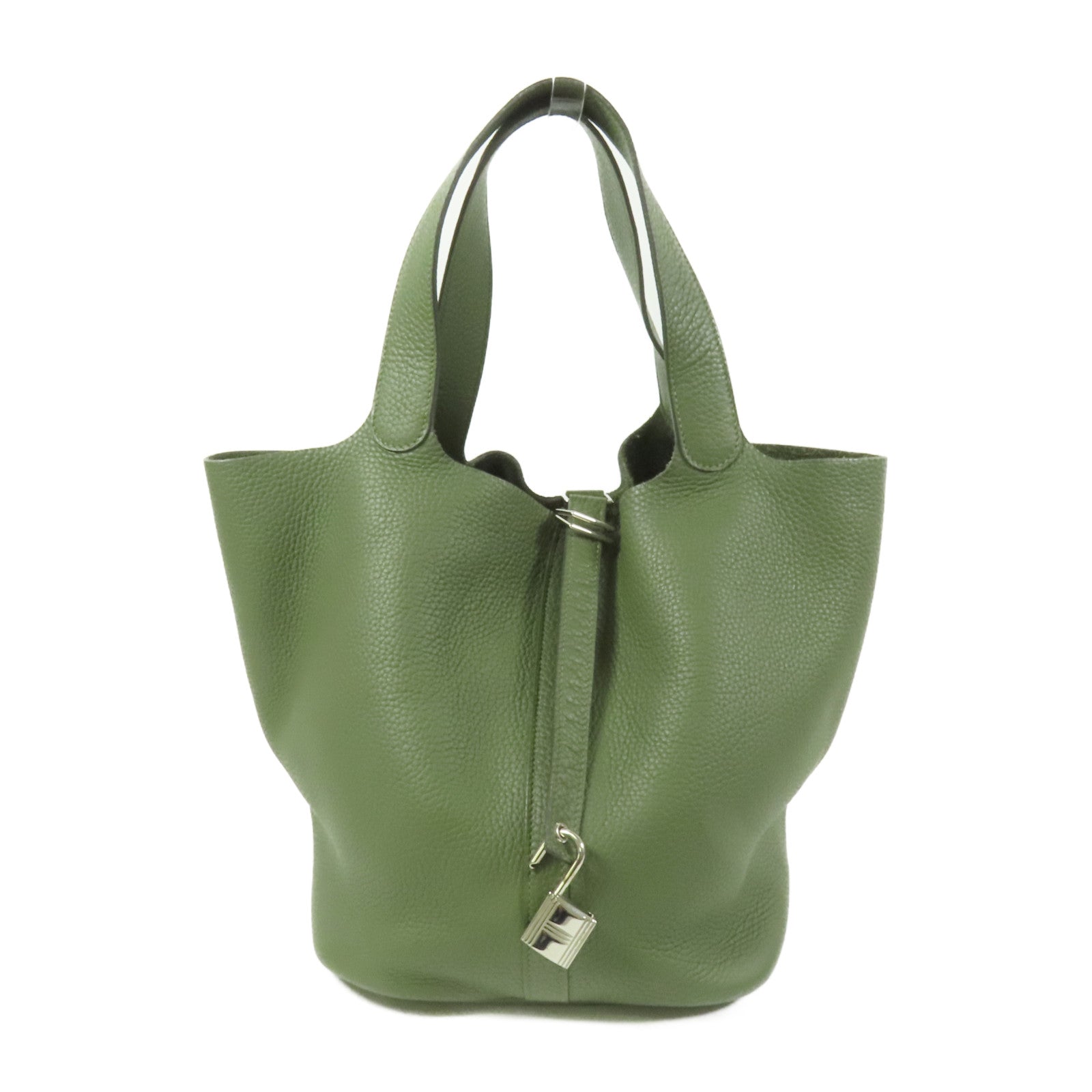 HERMES Clemence皮革Picotin GM銀扣手挽袋Olive Green