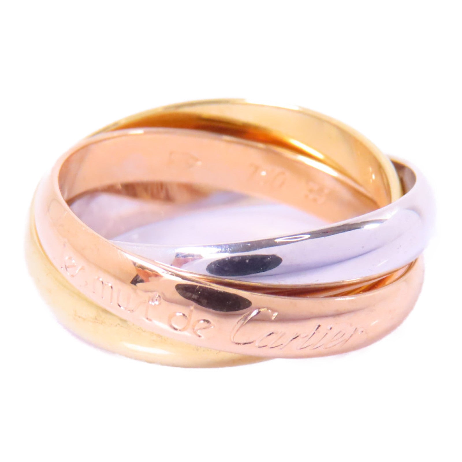 CARTIER 18K黃金/白金/玫瑰金Trinity戒指Cartier#53/US#6.5