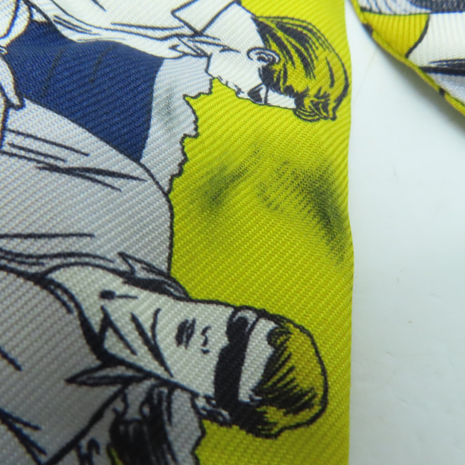 HERMES 絲質Twilly絲巾黃色/灰色