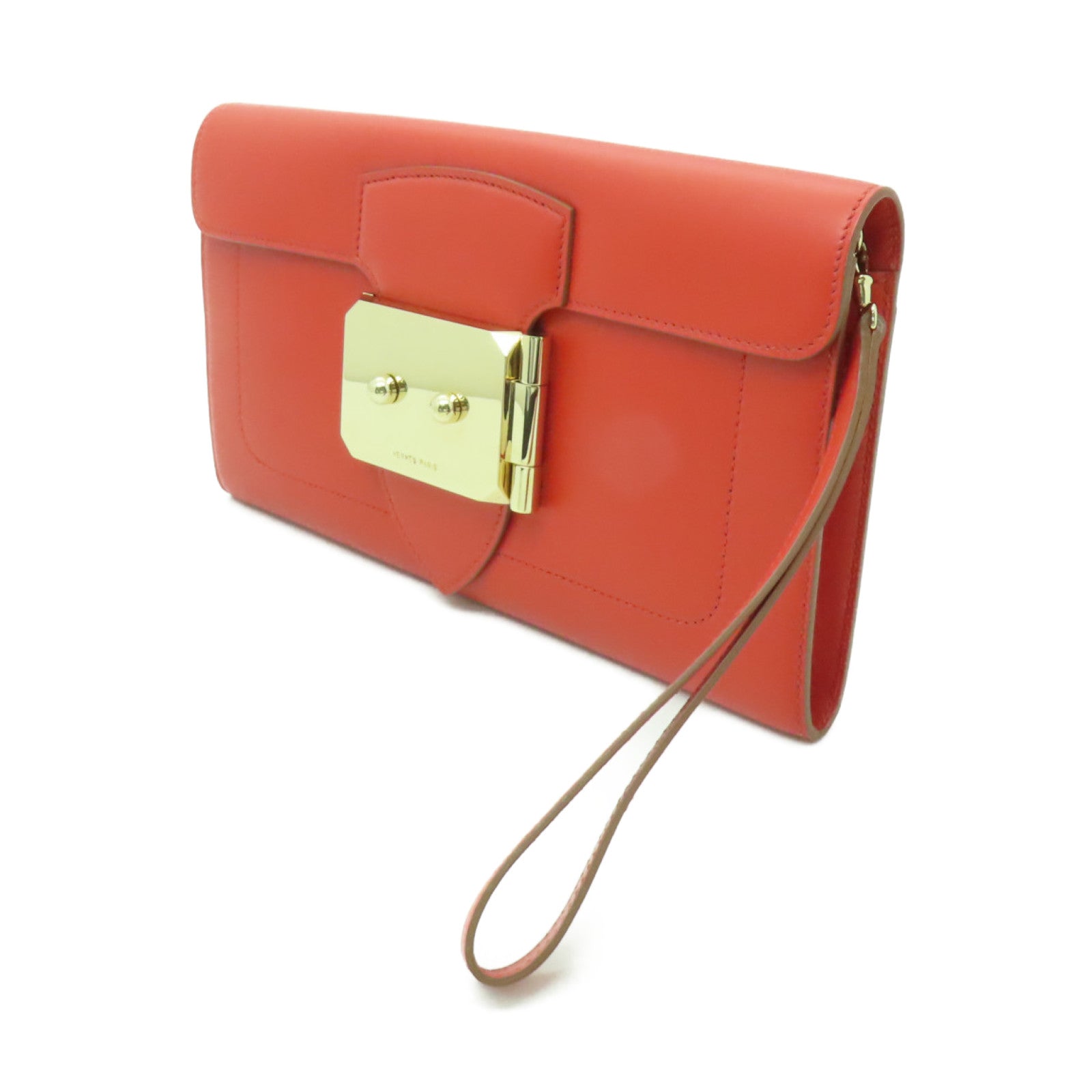HERMES 【激減優惠】Tadelakt皮革Sac Rock Clutch金扣手拿包Capucine紅色