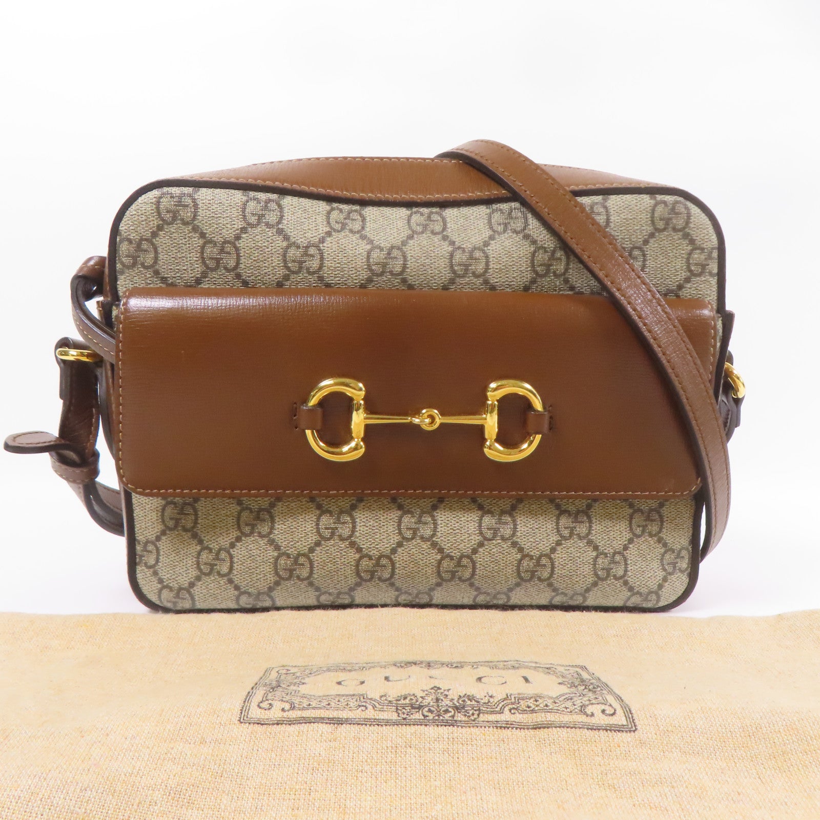 GUCCI 塗層帆布Horsebit 1955 Small Camera Bag金扣肩背袋