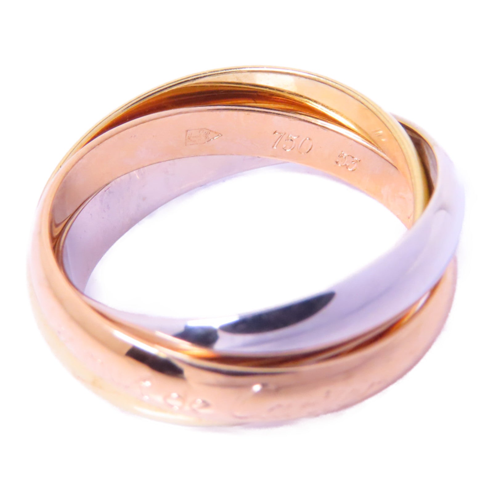 CARTIER 18K黃金/白金/玫瑰金Trinity戒指Cartier#53/US#6.5