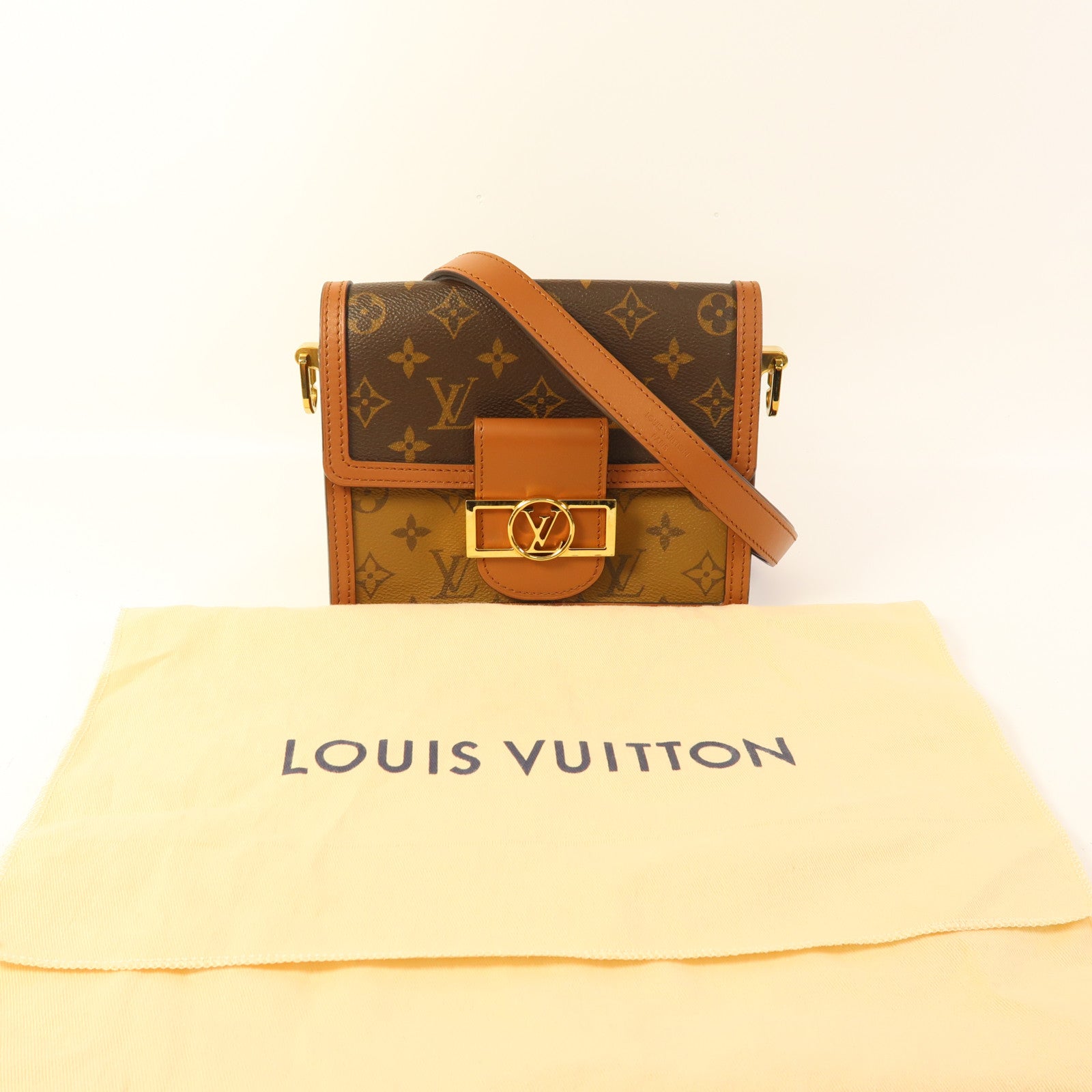 LOUIS VUITTON Monogram Reverse Mini Dauphine金扣肩背袋