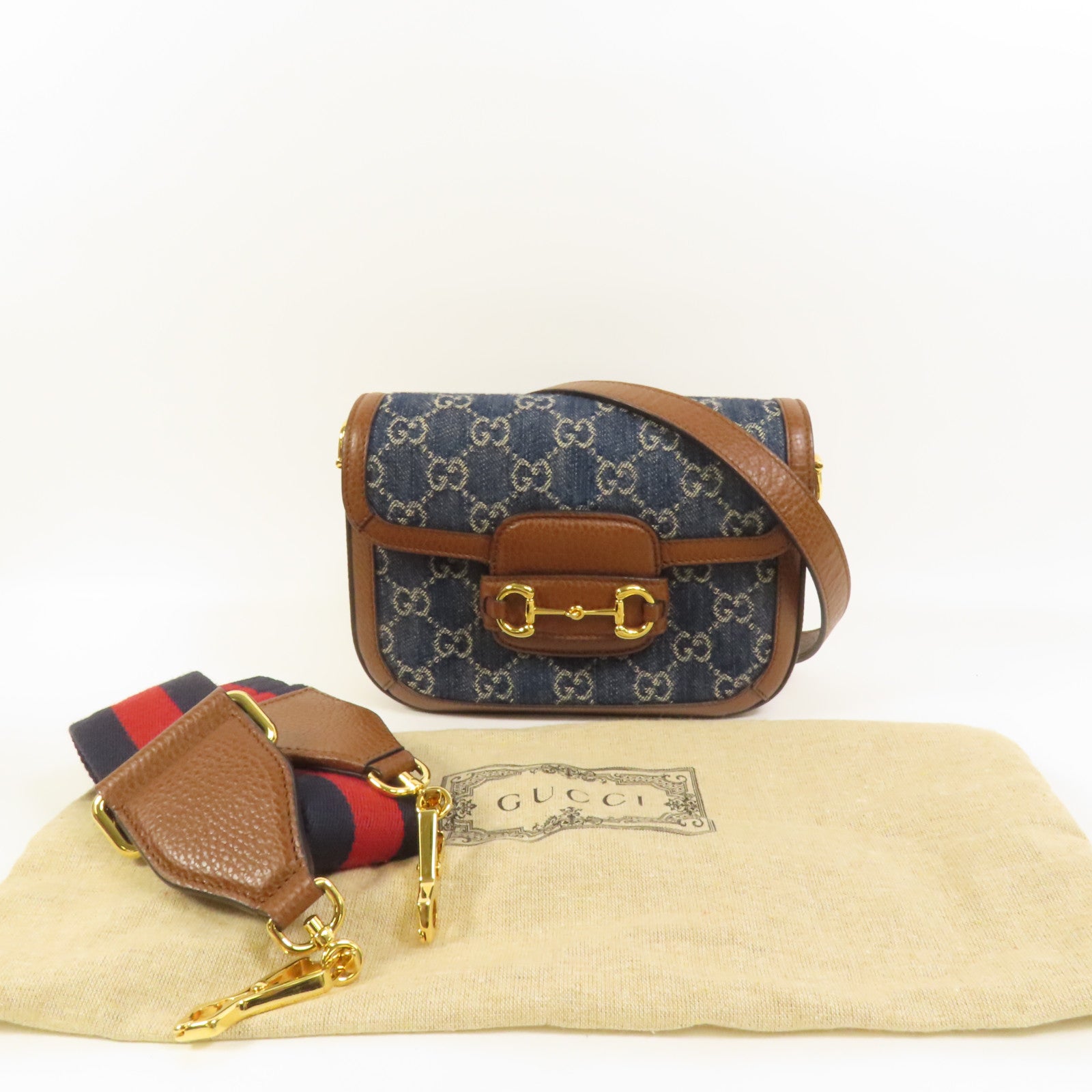 GUCCI Denim Horsebit 1955 Small肩背袋