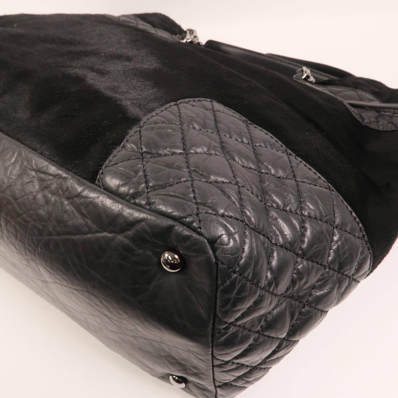 CHANEL 馬毛/牛皮皮革Totebag銀扣鏈帶手挽袋
