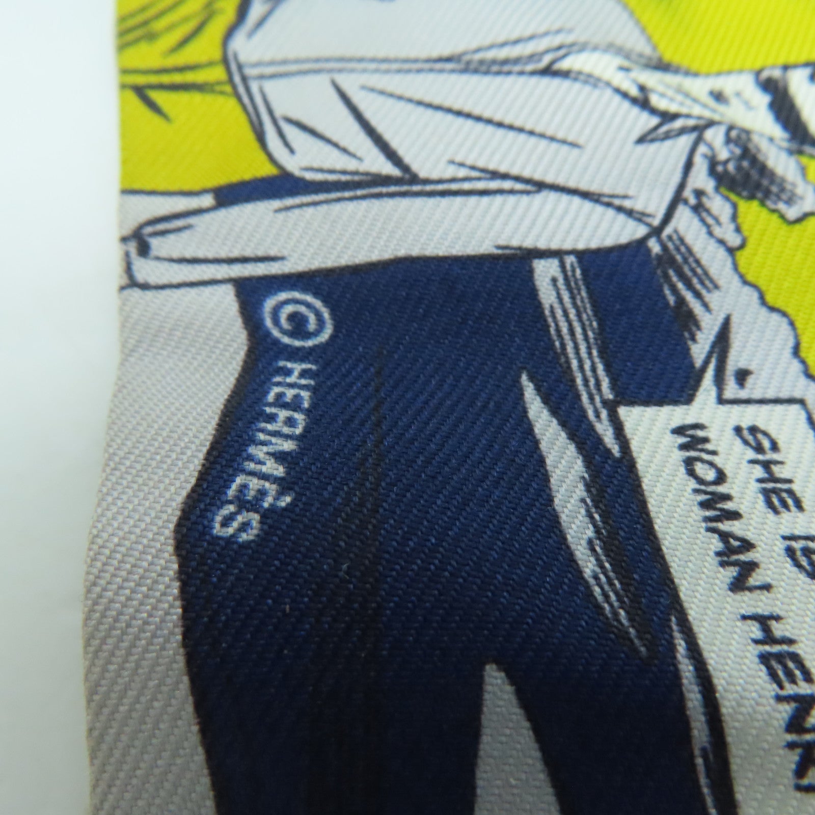 HERMES 絲質Twilly絲巾黃色/灰色