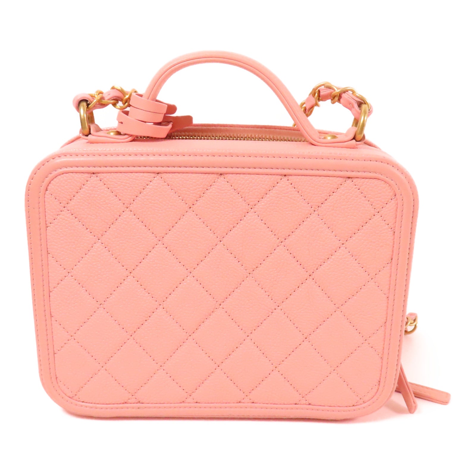 CHANEL CC GHW Vanity Case 2Way Shoulder Hand Bag Calfskin Leather Pink