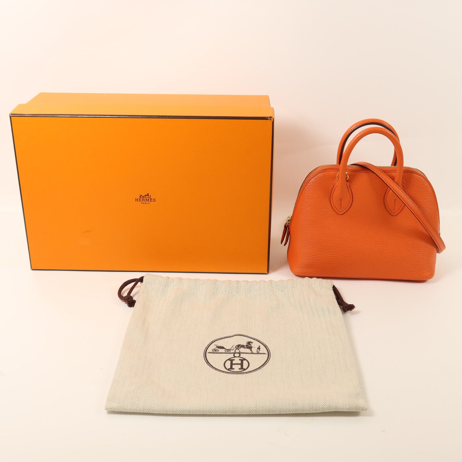 HERMES Chevre皮革Mini Bolide金扣手挽肩背兩用袋Orange Poppy