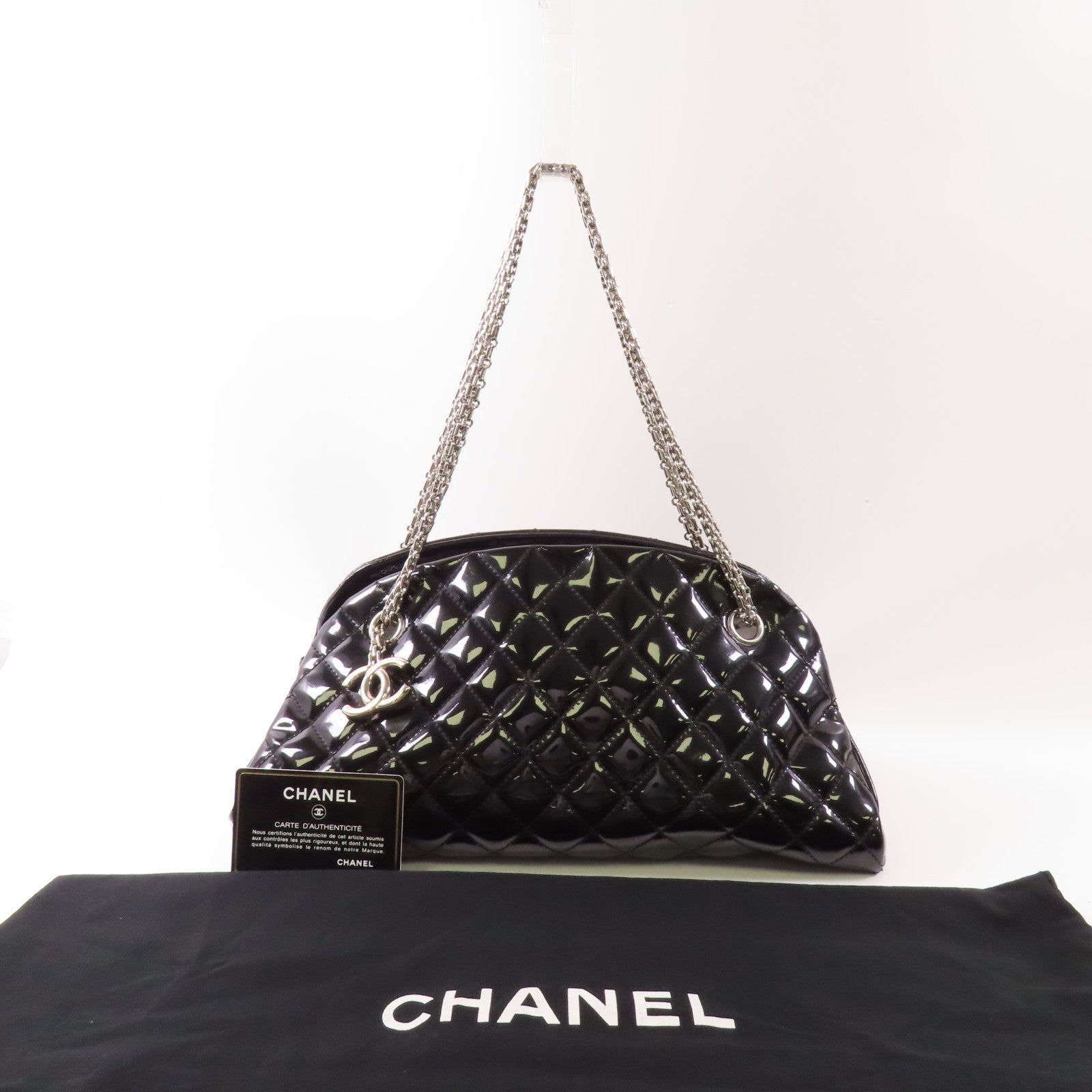 CHANEL 漆皮皮革Chain Shoulder銀扣鏈帶肩背袋