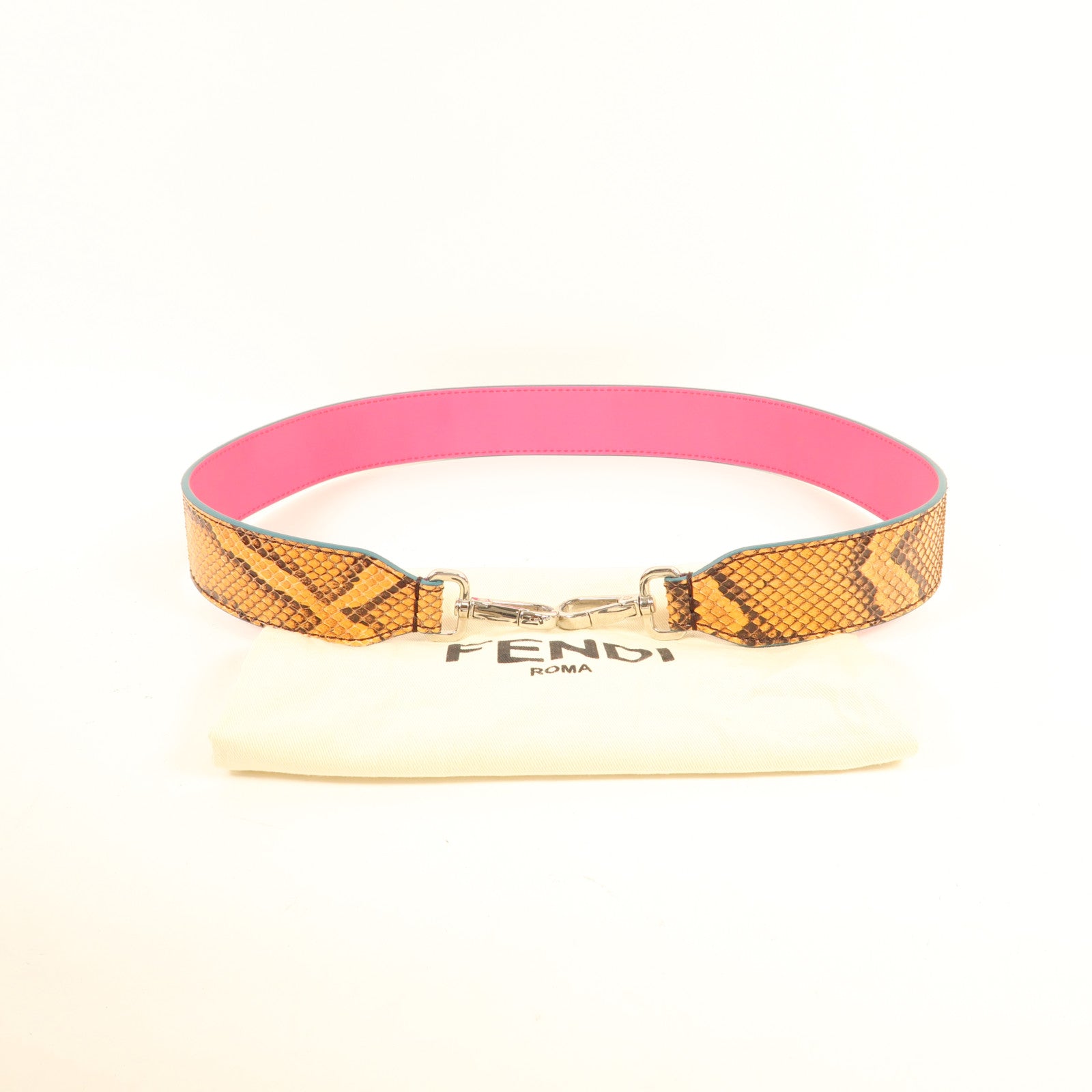 FENDI 牛皮皮革蛇皮皮革Strap銀扣肩背帶