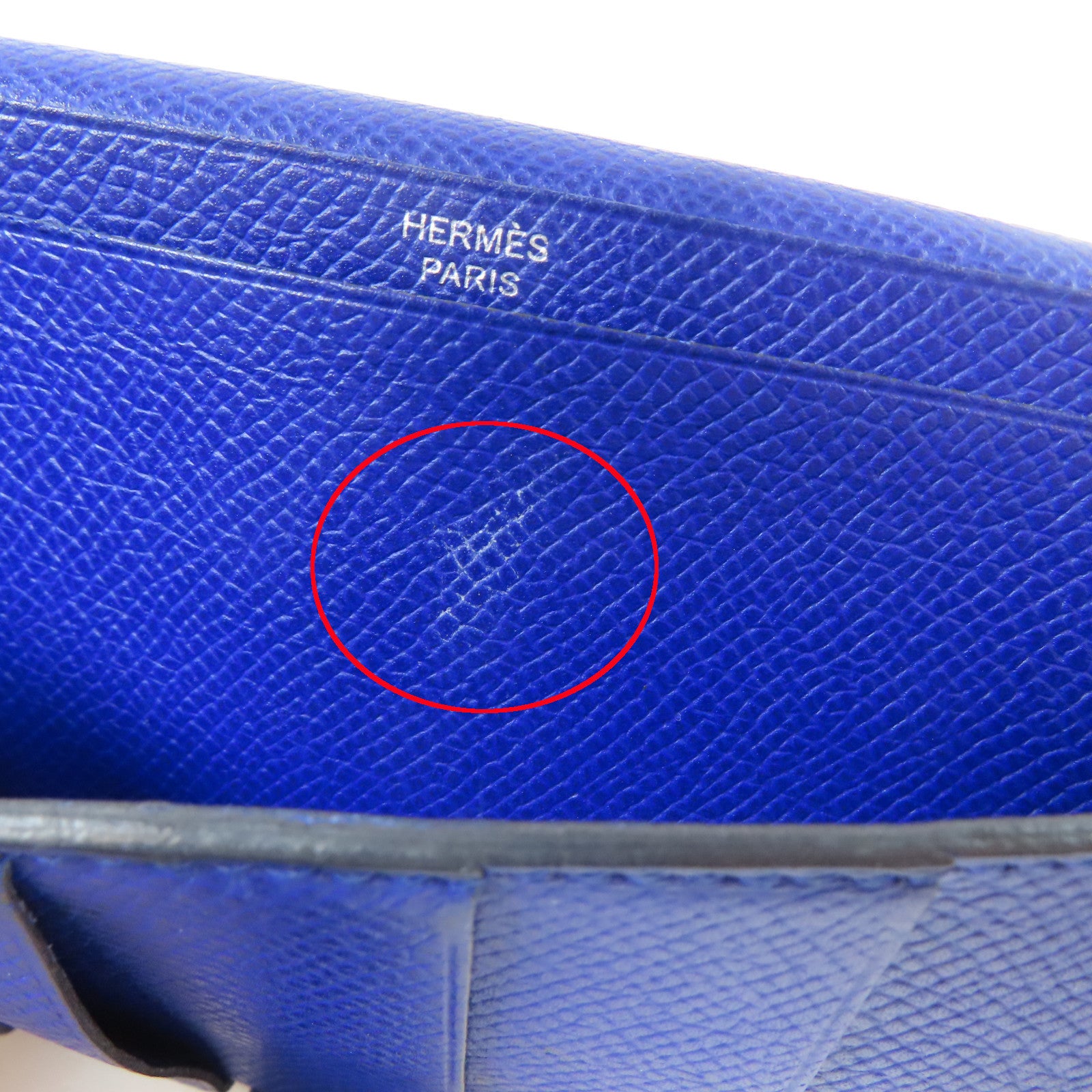 HERMES 【激減優惠】Epsom皮革Bearn W Snap銀扣長錢包藍色