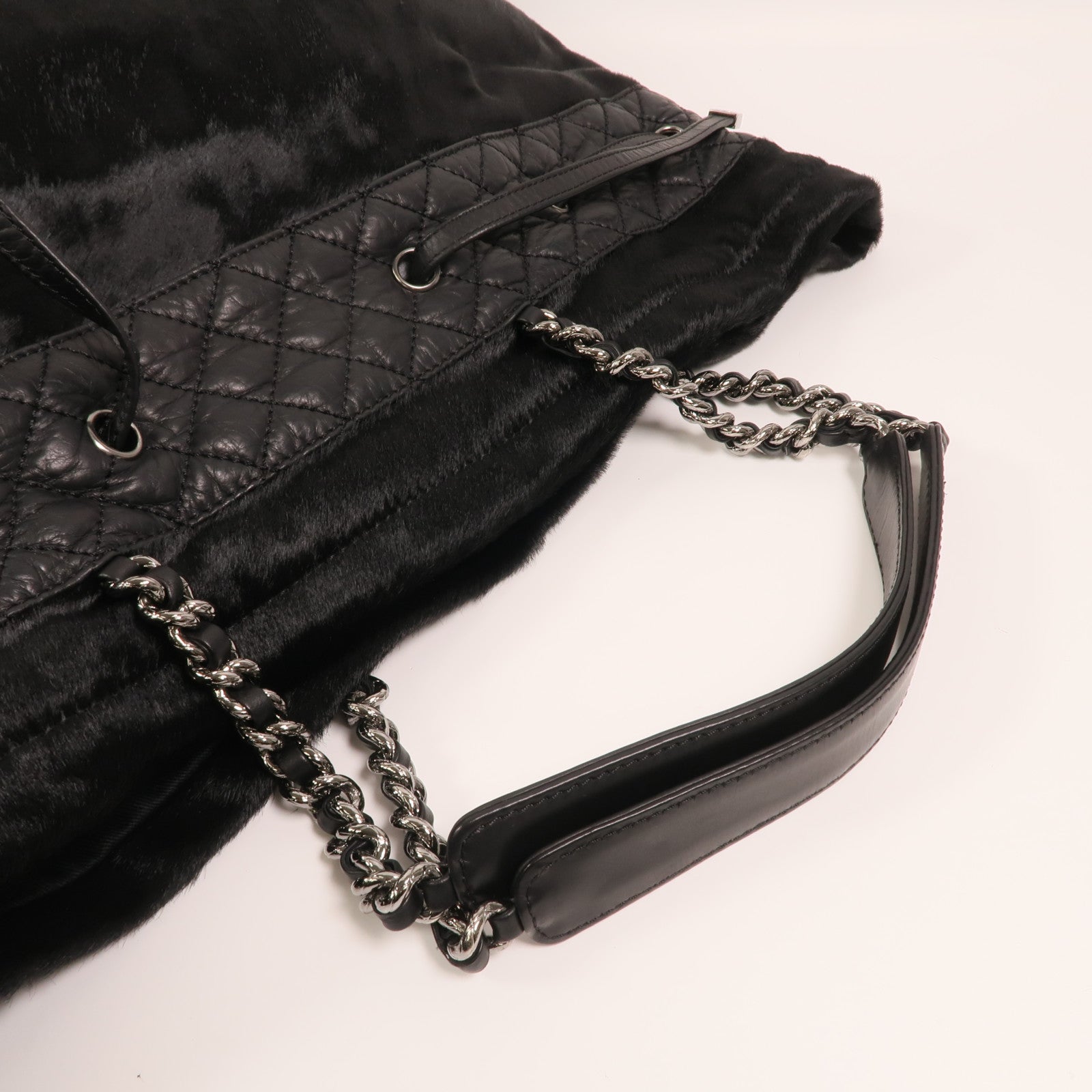 CHANEL 馬毛/牛皮皮革Totebag銀扣鏈帶手挽袋