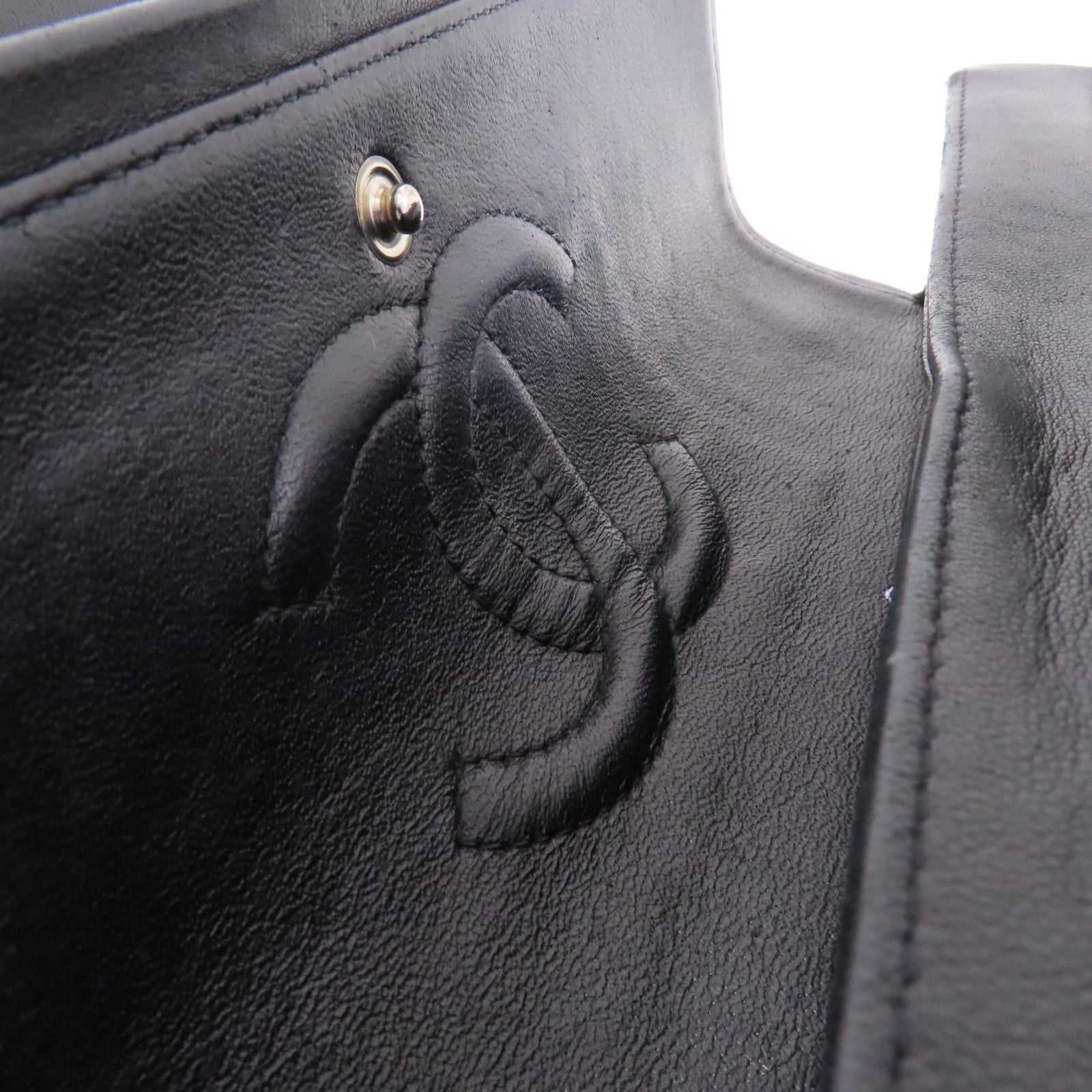 CHANEL 菱格漆皮皮革Chain Shoulder銀扣鏈帶肩背袋黑色