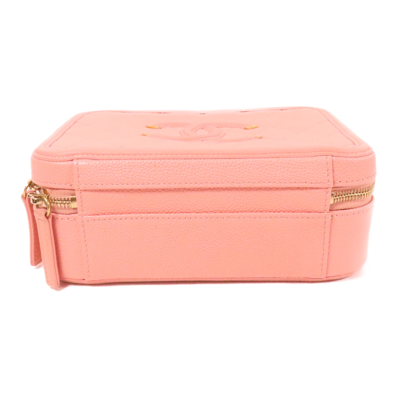 CHANEL CC GHW Vanity Case 2Way Shoulder Hand Bag Calfskin Leather Pink