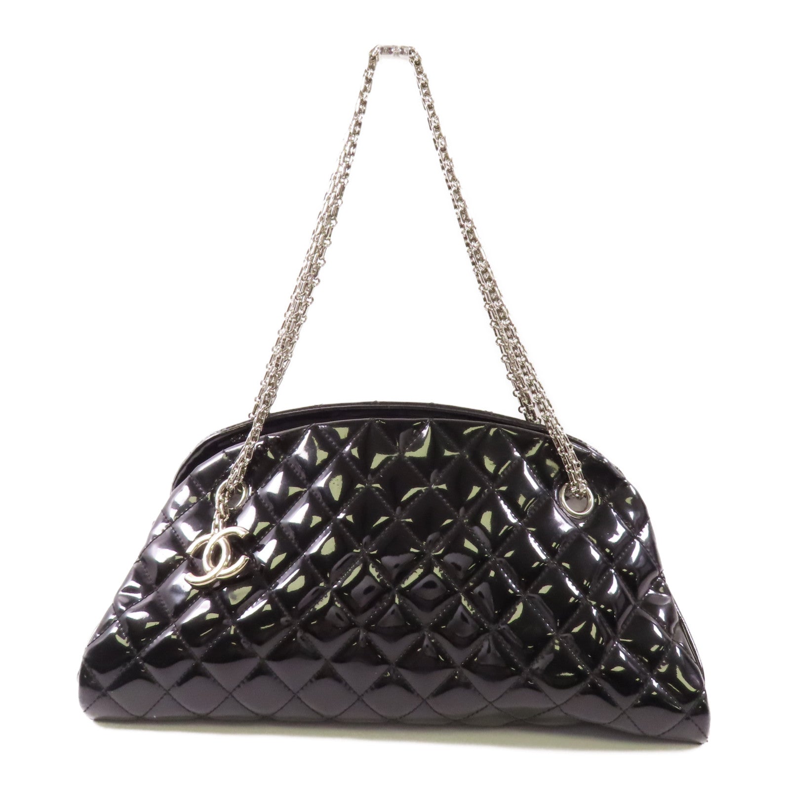 CHANEL 漆皮皮革Chain Shoulder銀扣鏈帶肩背袋