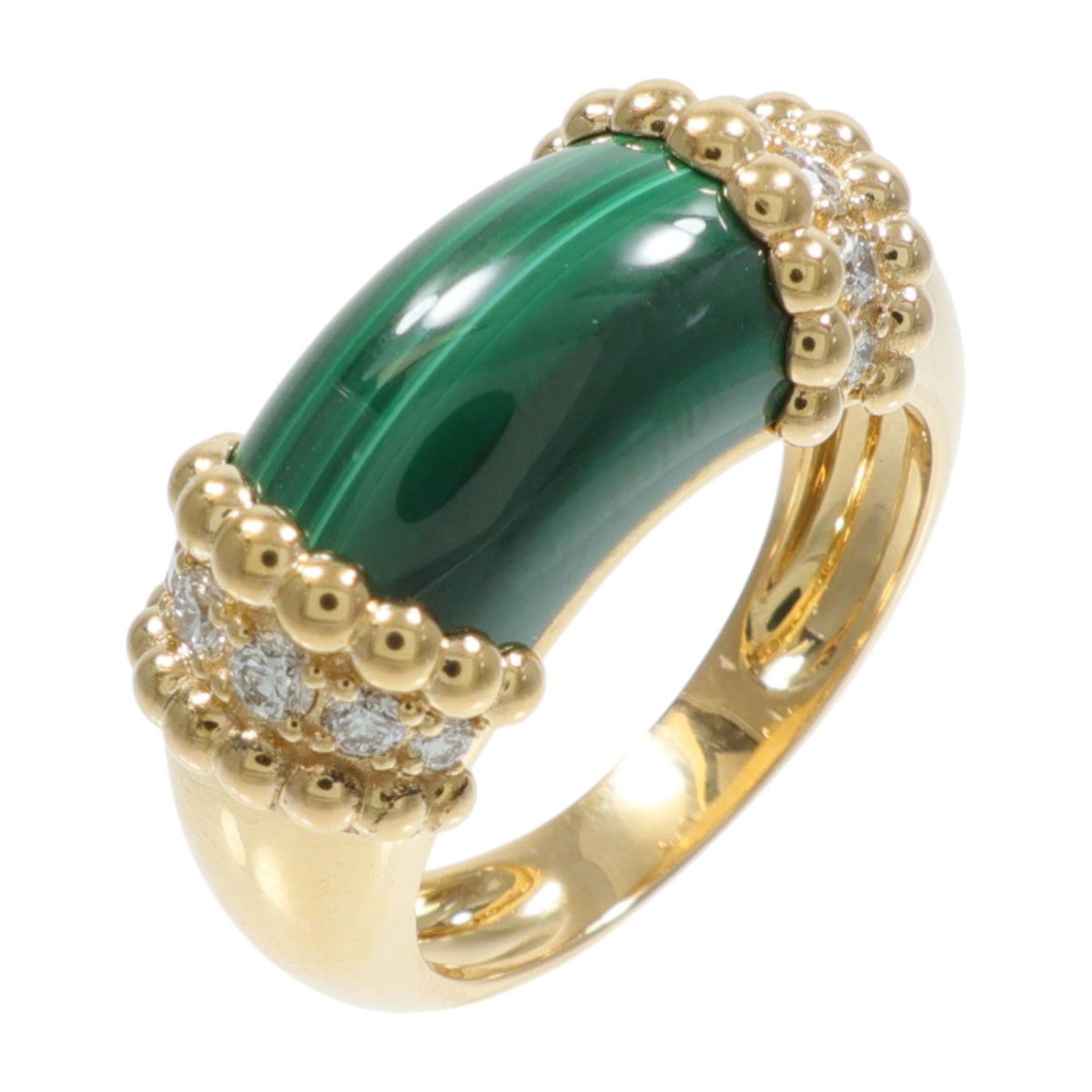 Van Cleef & Arpels 18K黃金Perlee Couleurs孔雀石/鑽石戒指
