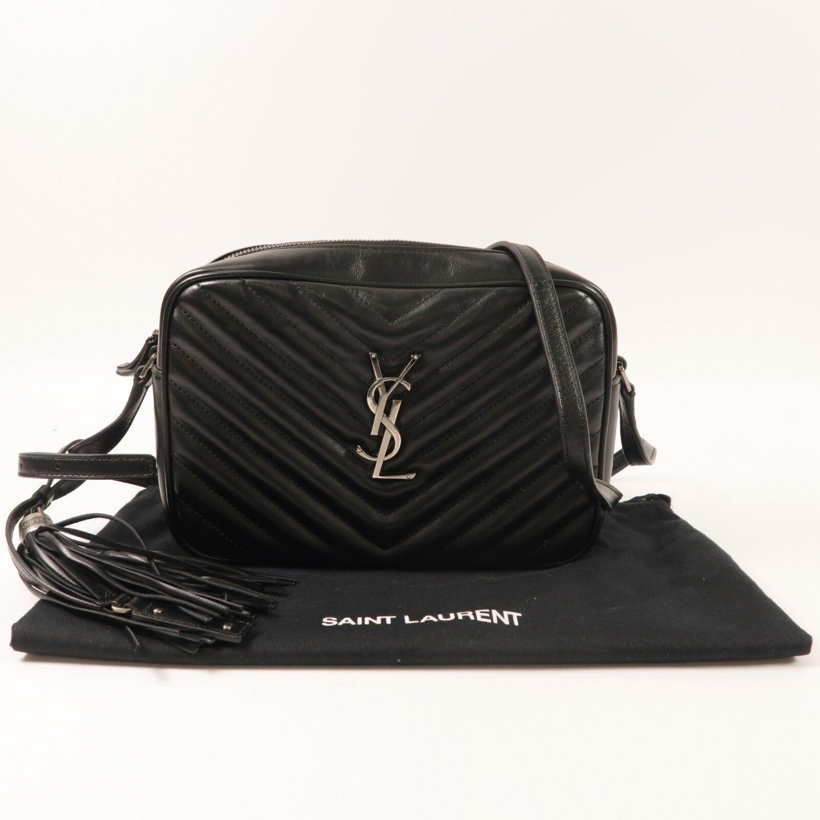 SAINT LAURENT 牛皮皮革Lou Camera銀扣肩背袋