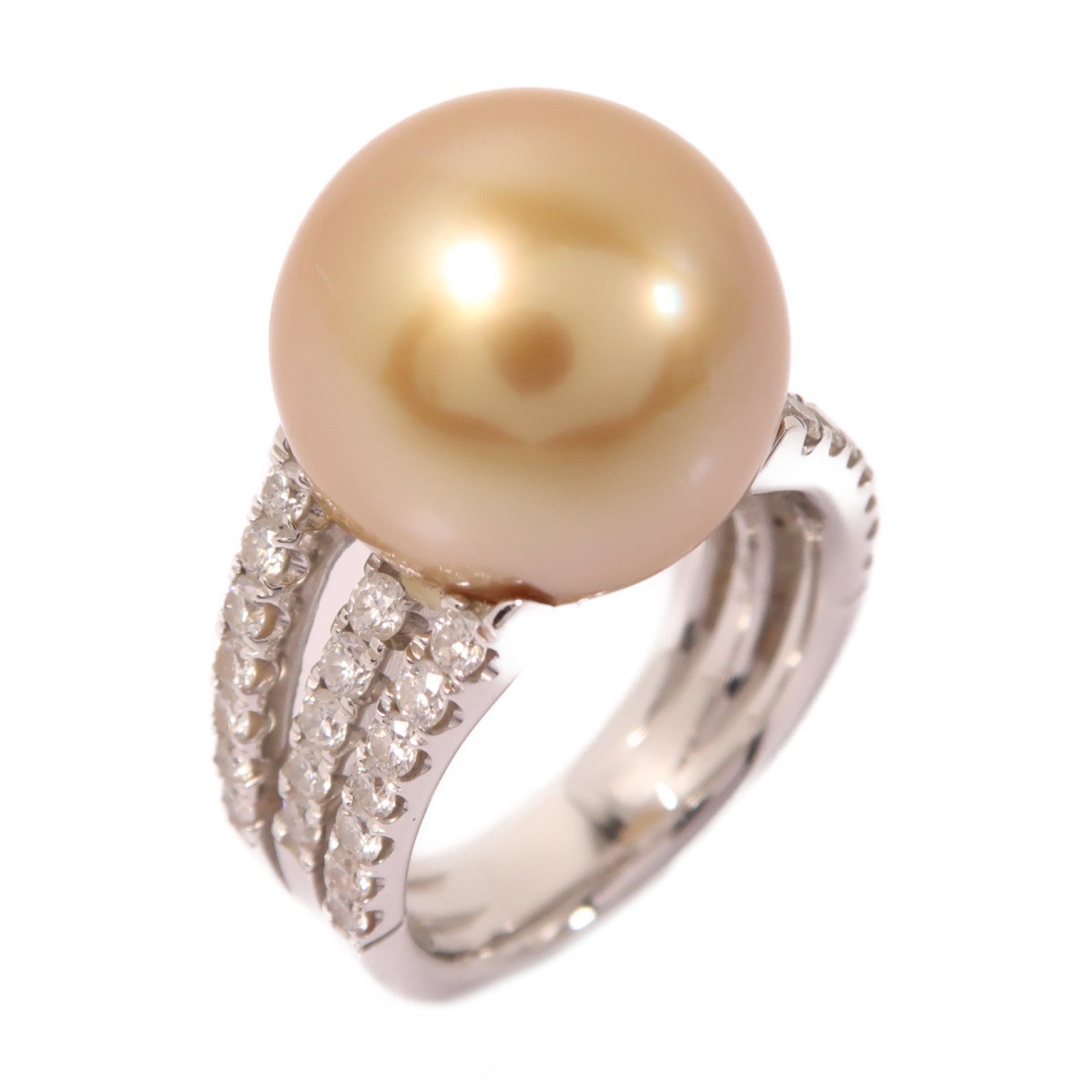 JEWELRY 18K白金Pearl Ring15.24ct珍珠/1.120ct鑽石戒指US#6.75