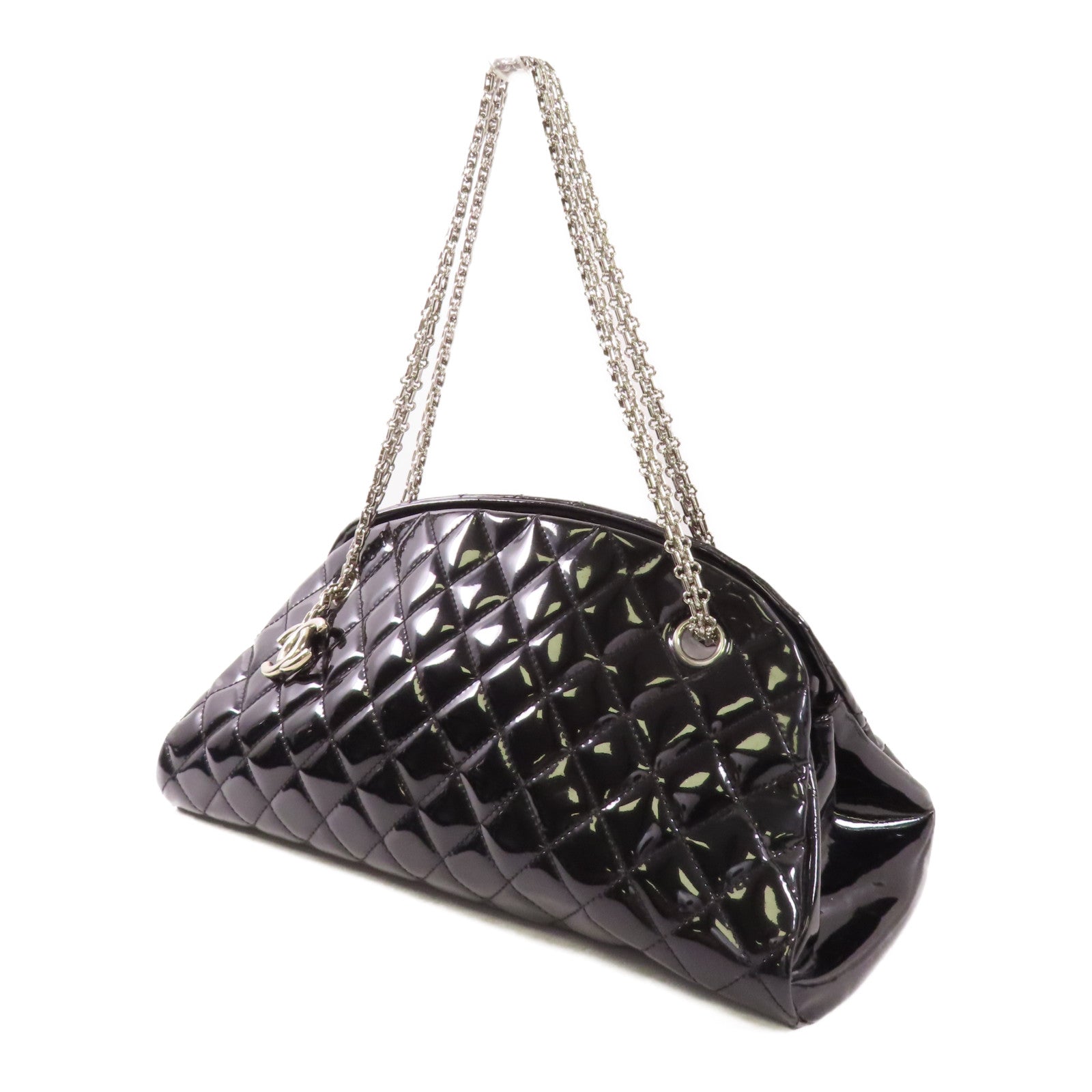 CHANEL 漆皮皮革Chain Shoulder銀扣鏈帶肩背袋