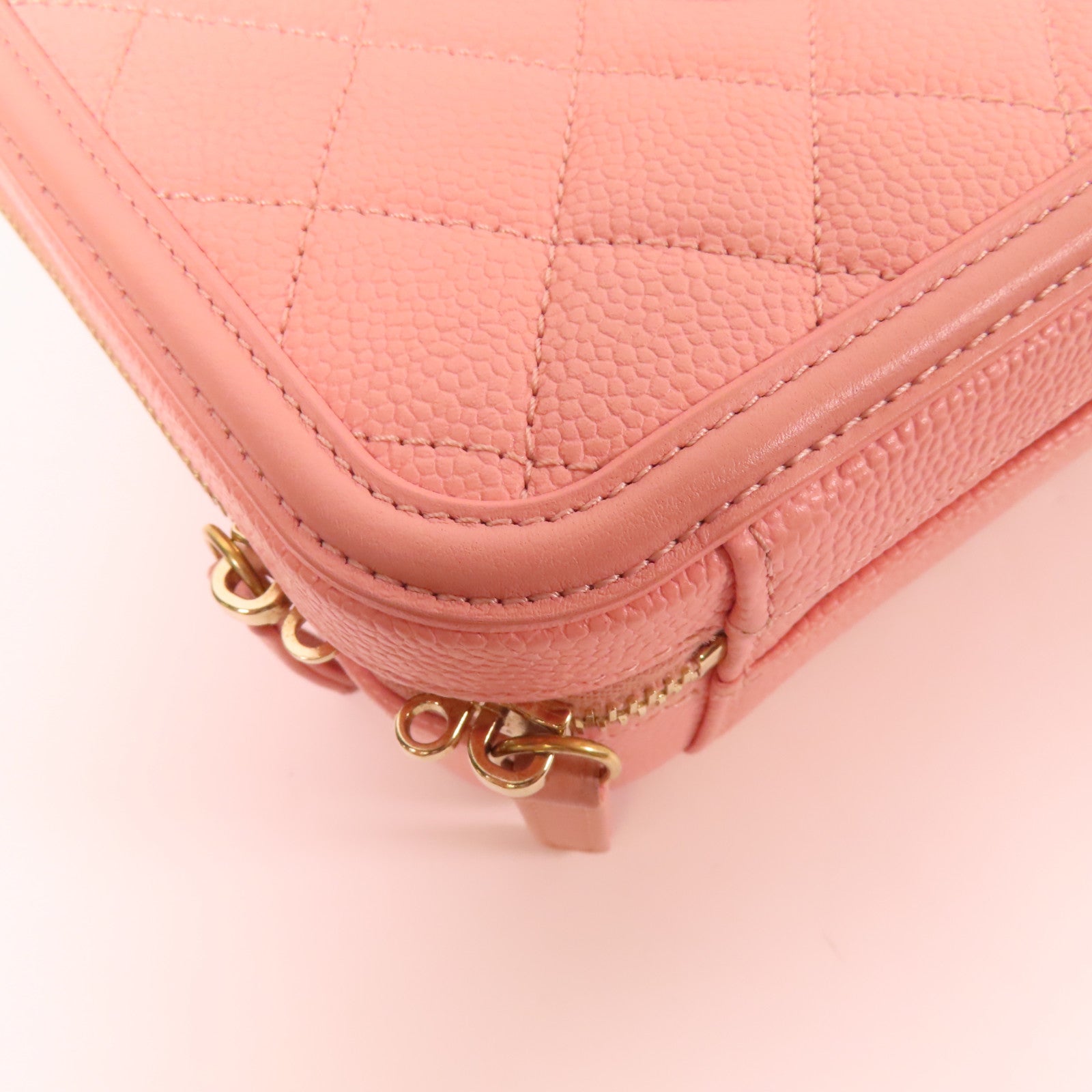 CHANEL CC GHW Vanity Case 2Way Shoulder Hand Bag Calfskin Leather Pink