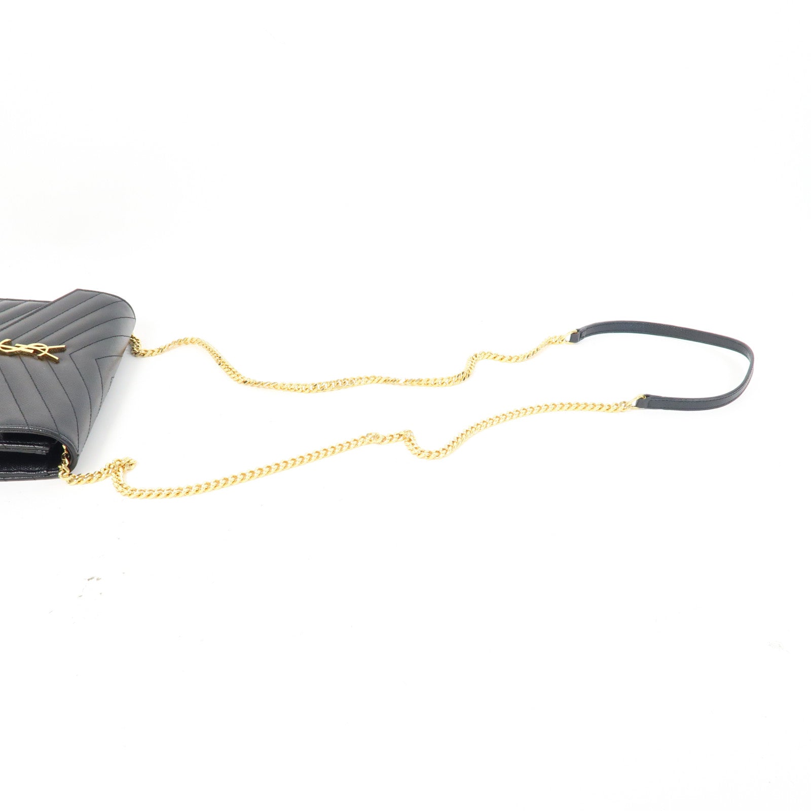 SAINT LAURENT 斜紋牛皮皮革Chain Shoulder Bag金扣鏈帶肩背袋黑色