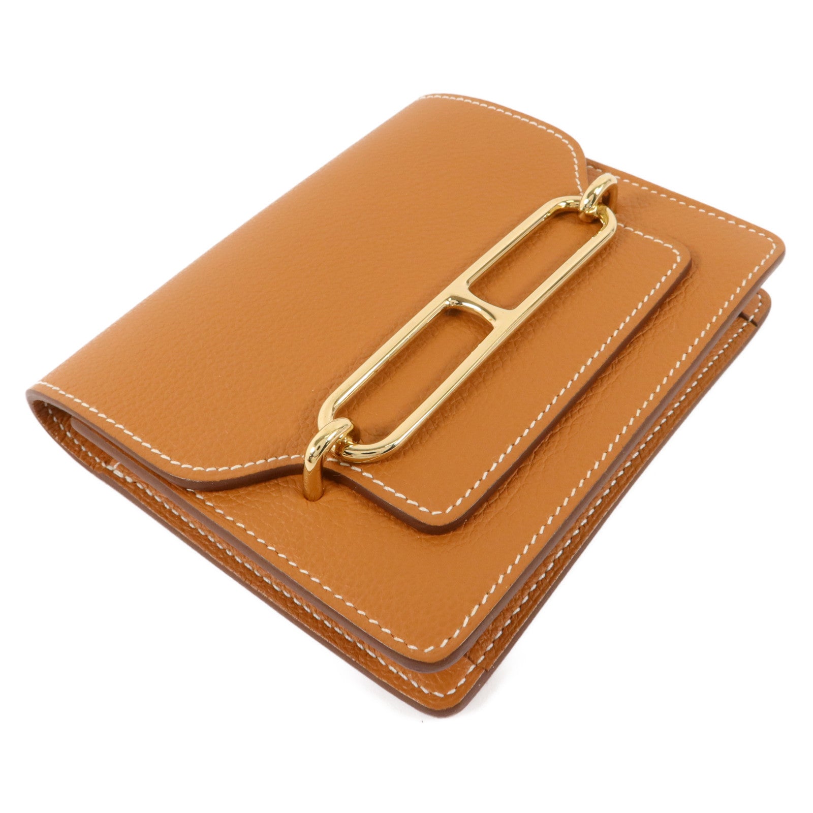HERMES Evercolor皮革Roulis Slim錢包Gold