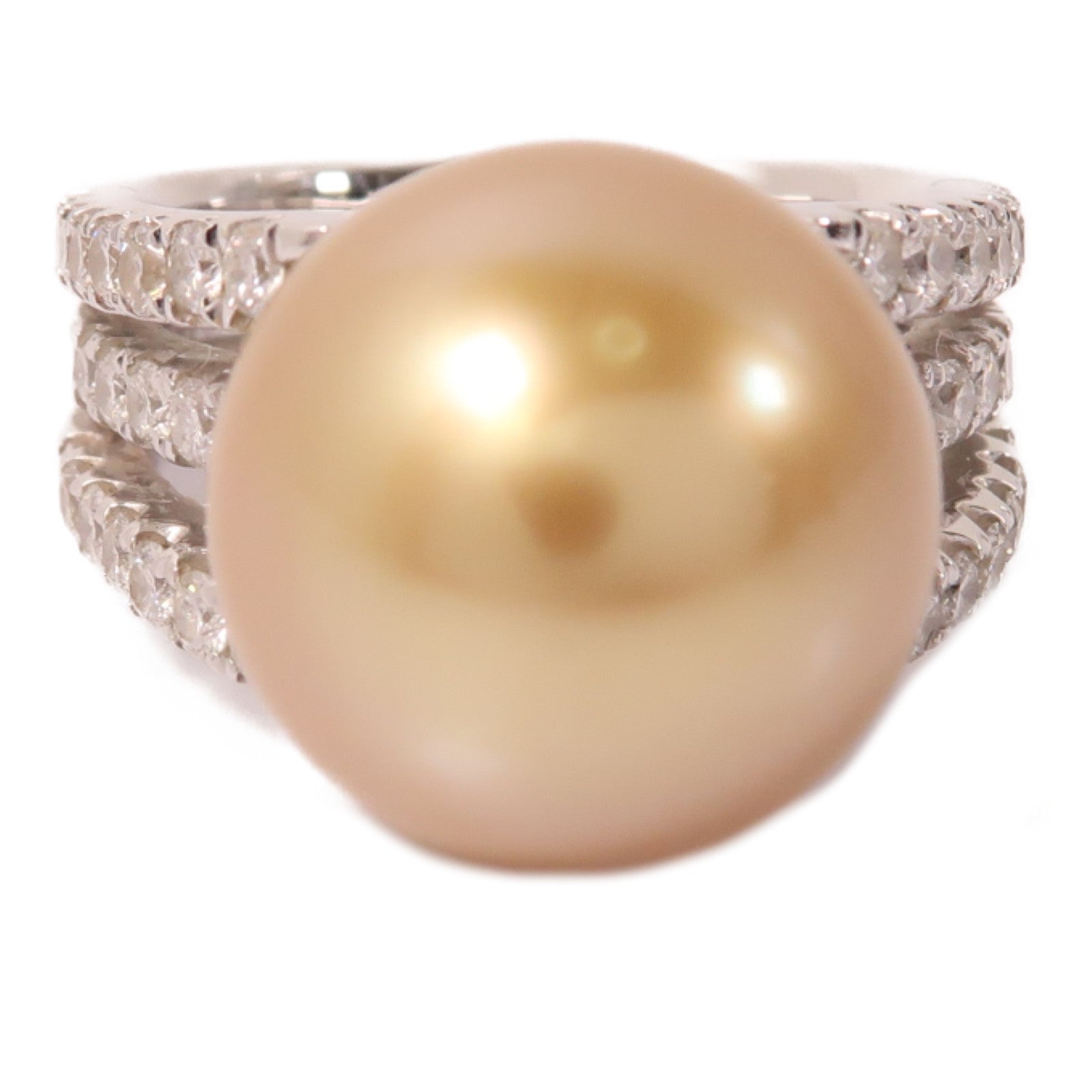 JEWELRY 18K白金Pearl Ring15.24ct珍珠/1.120ct鑽石戒指US#6.75