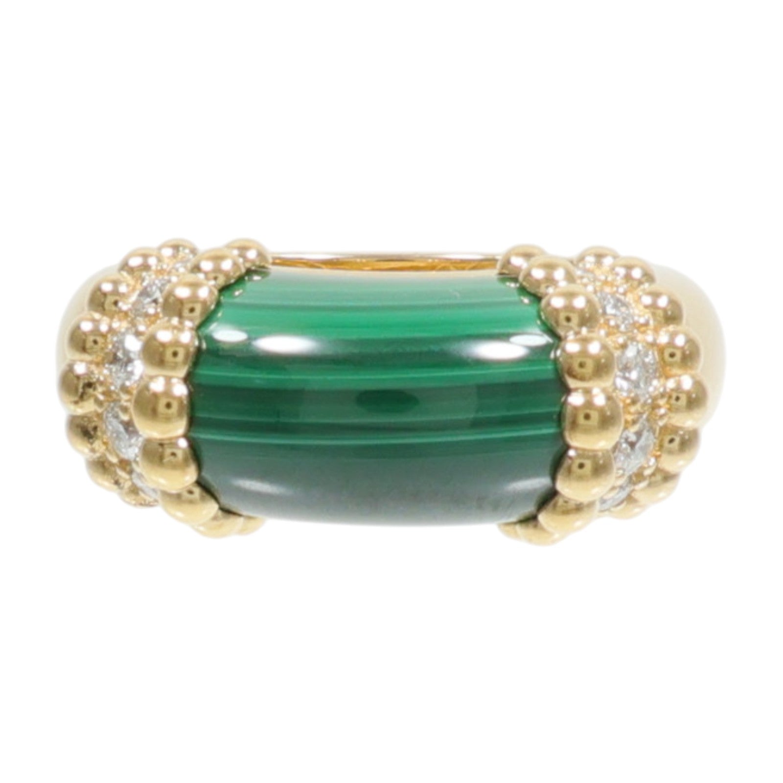Van Cleef & Arpels 18K黃金Perlee Couleurs孔雀石/鑽石戒指