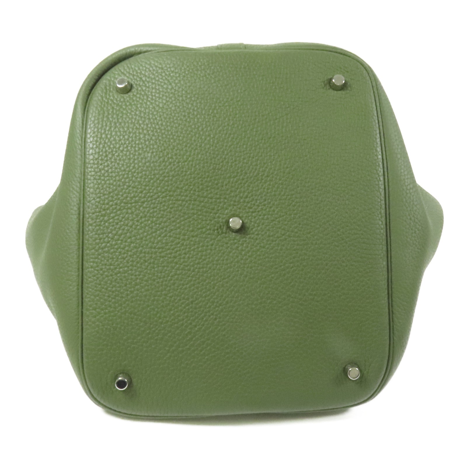 HERMES Clemence皮革Picotin GM銀扣手挽袋Olive Green